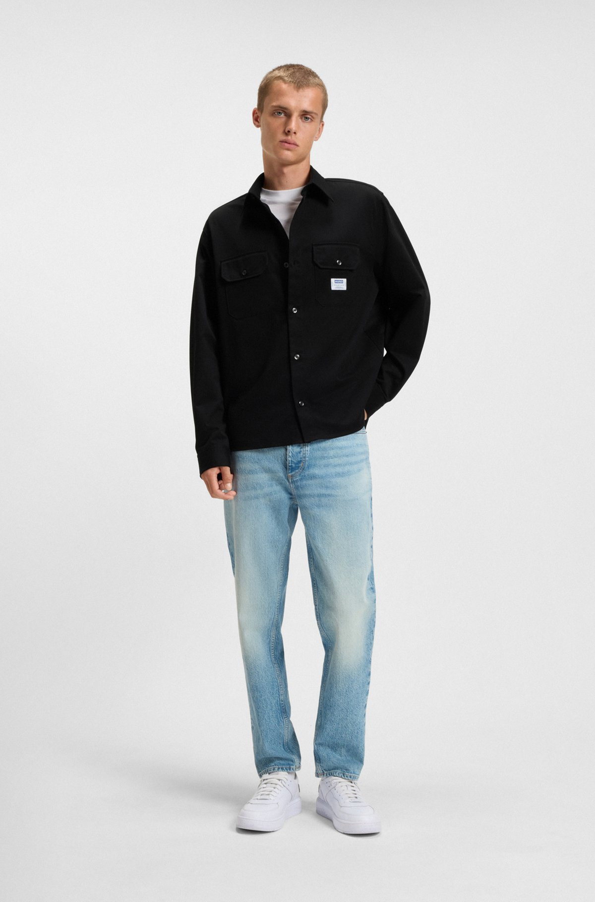COTTON-TWILL SHIRT WITH LOGO LABEL - 4