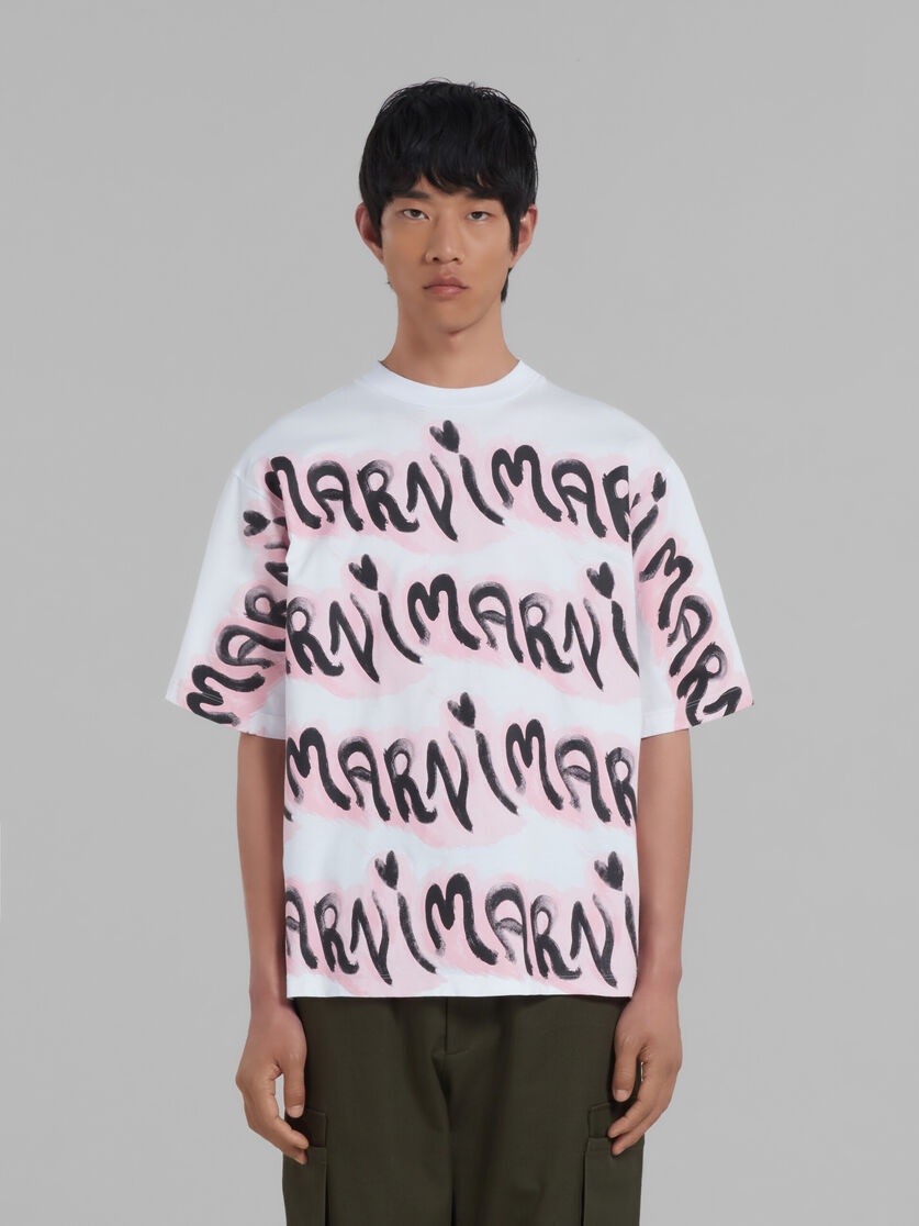 WHITE BIO COTTON T-SHIRT WITH LOGO STRIPES - 2