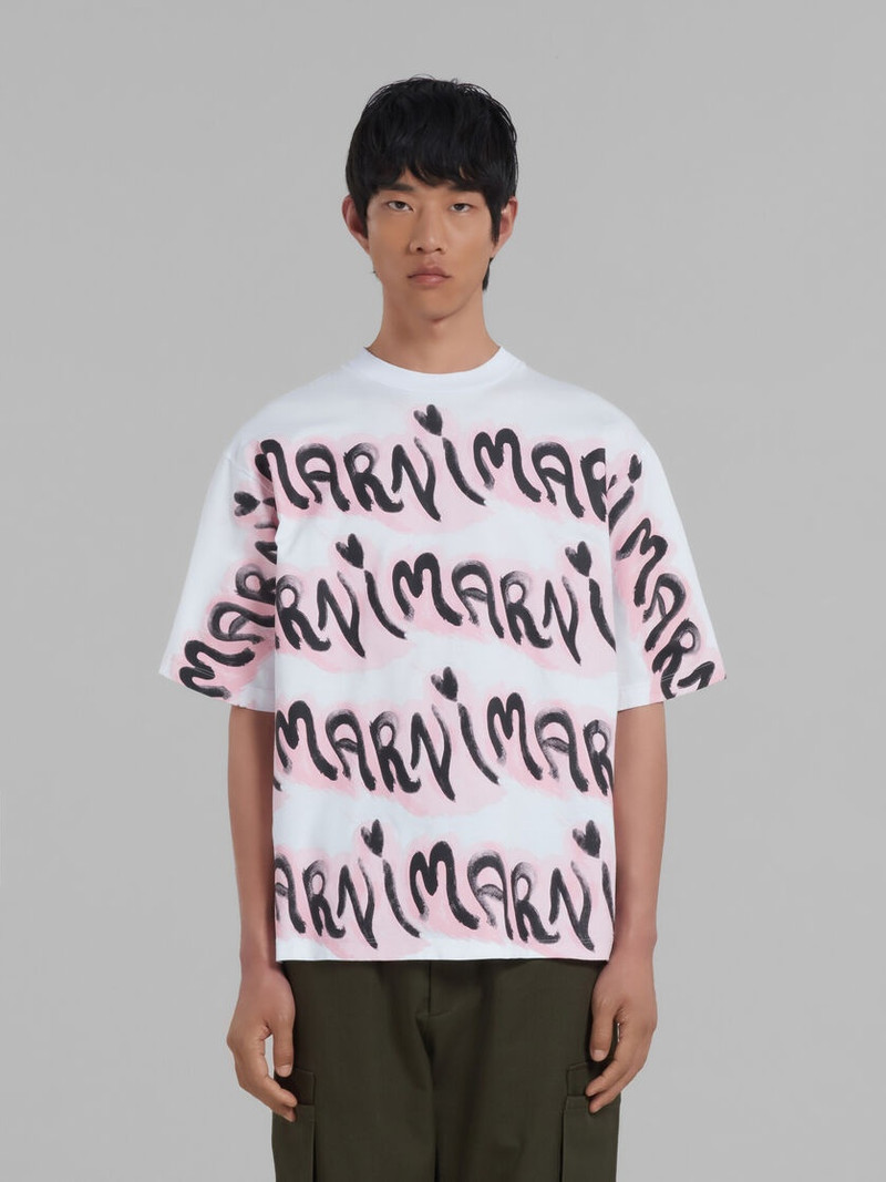 Marni WHITE BIO COTTON T-SHIRT WITH LOGO STRIPES outlook