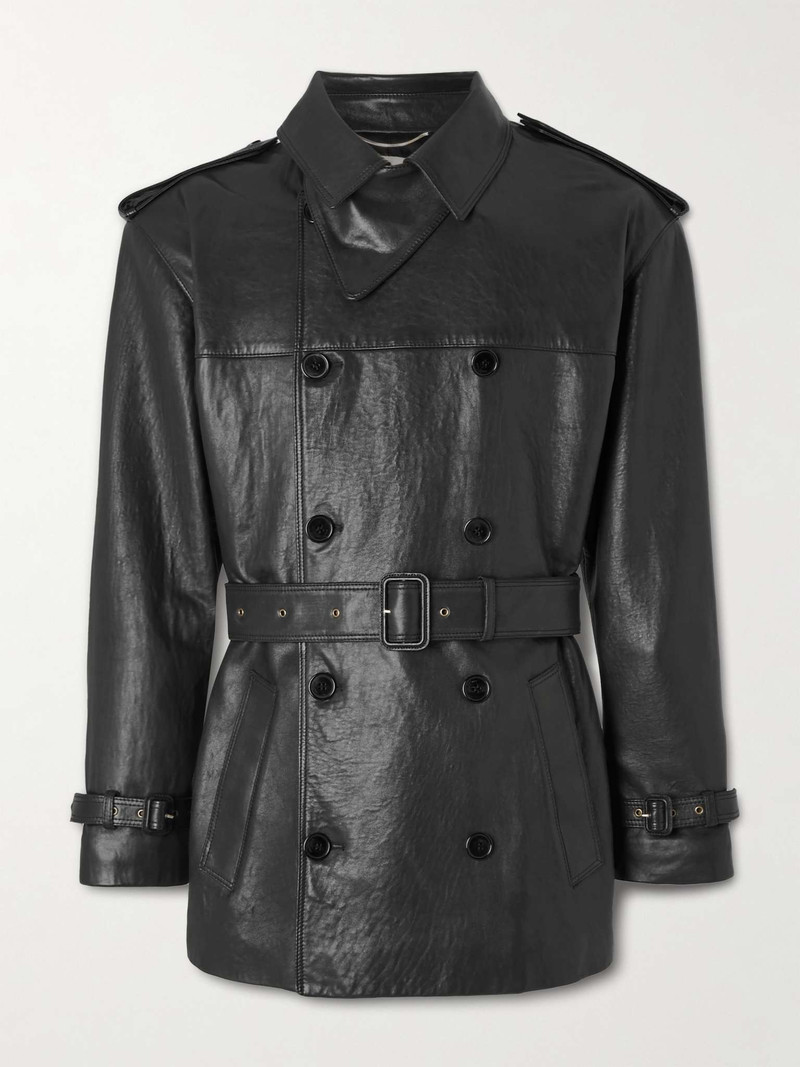 Double-Breasted Leather Trench Coat 1