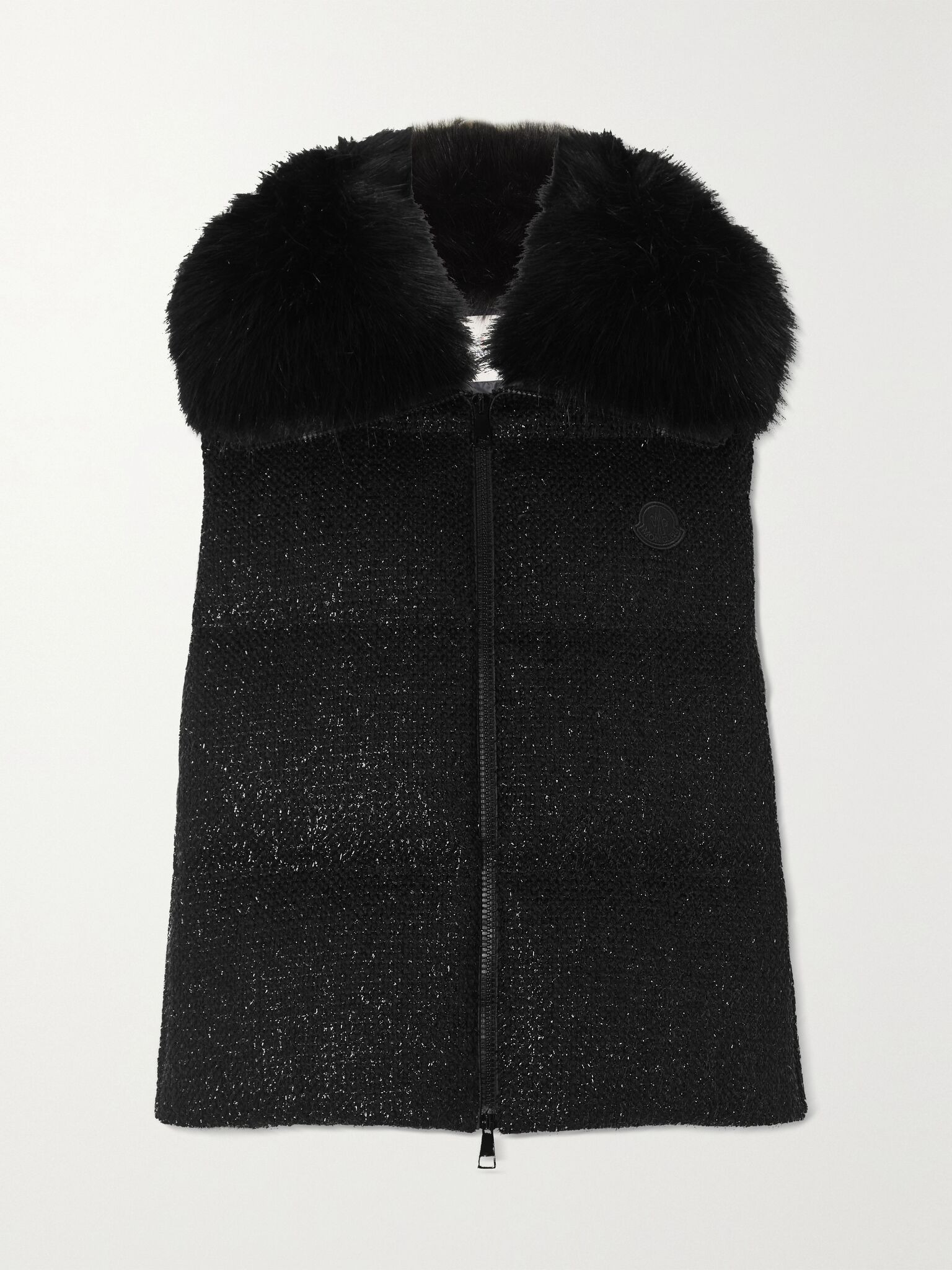 Carrelet faux fur-trimmed quilted metallic wool-blend tweed down vest Black - 1