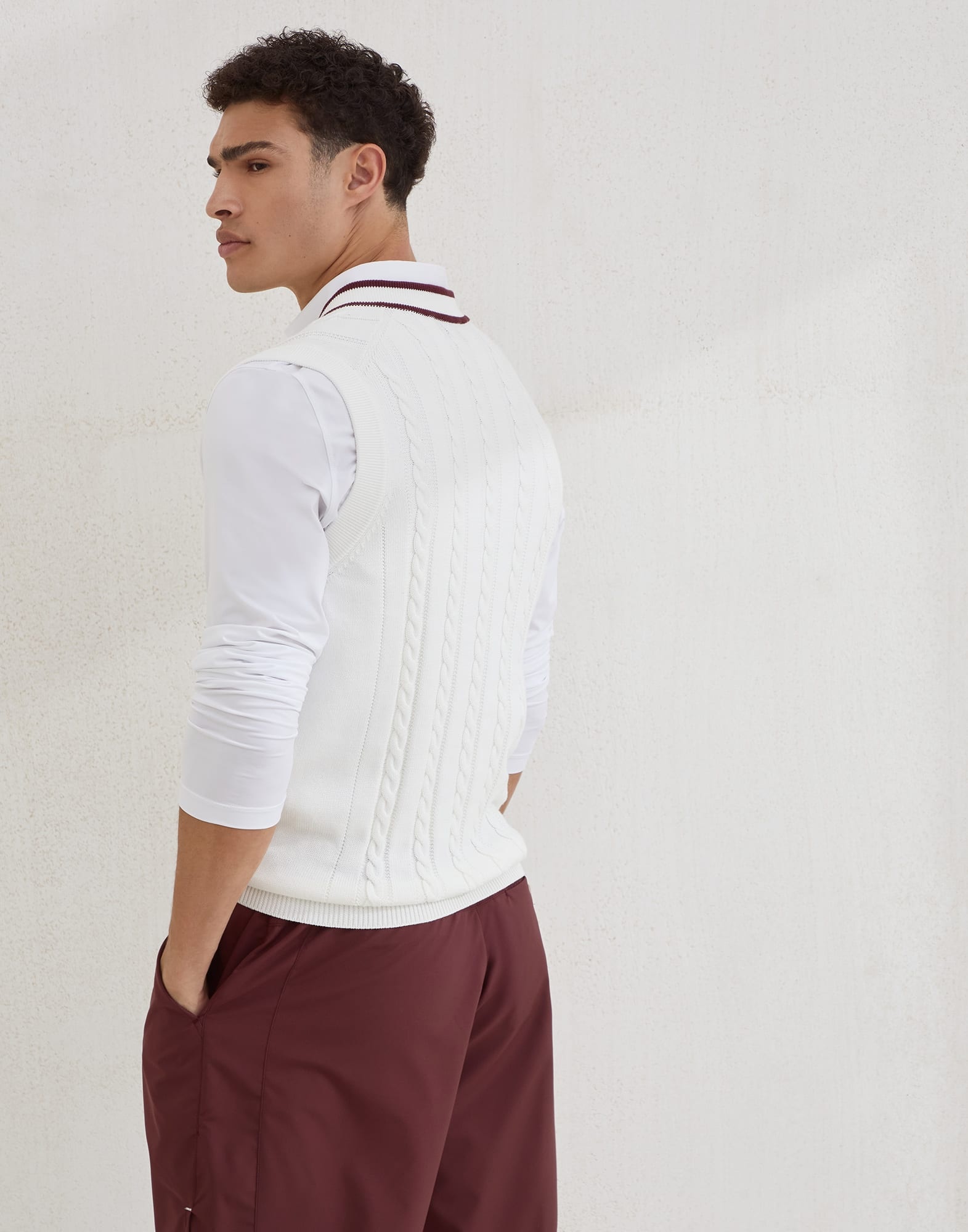 Cotton cable knit sweater vest with logo - 2