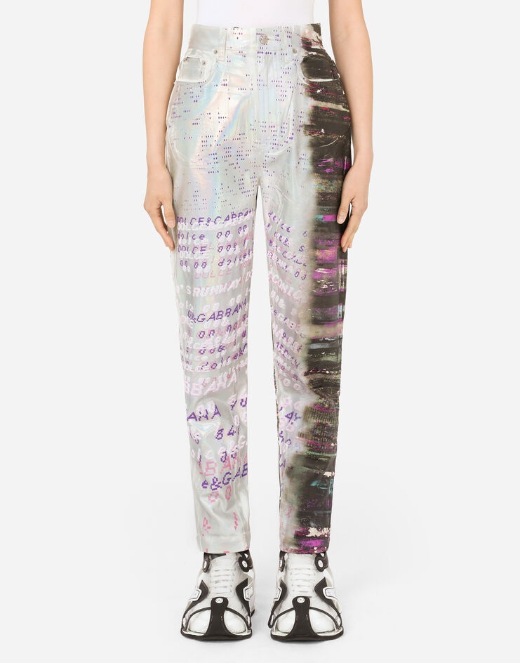 Foiled jeans with multi-colored glitch print - 1