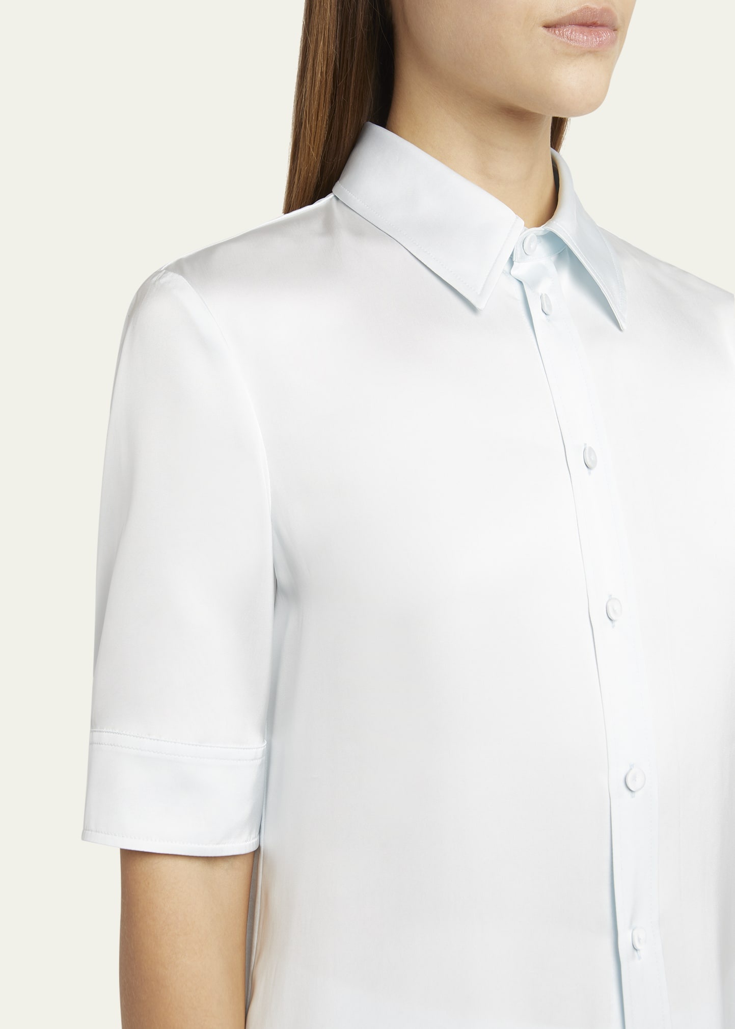 Short-Sleeve Long Fitted Button-Down Shirt - 5