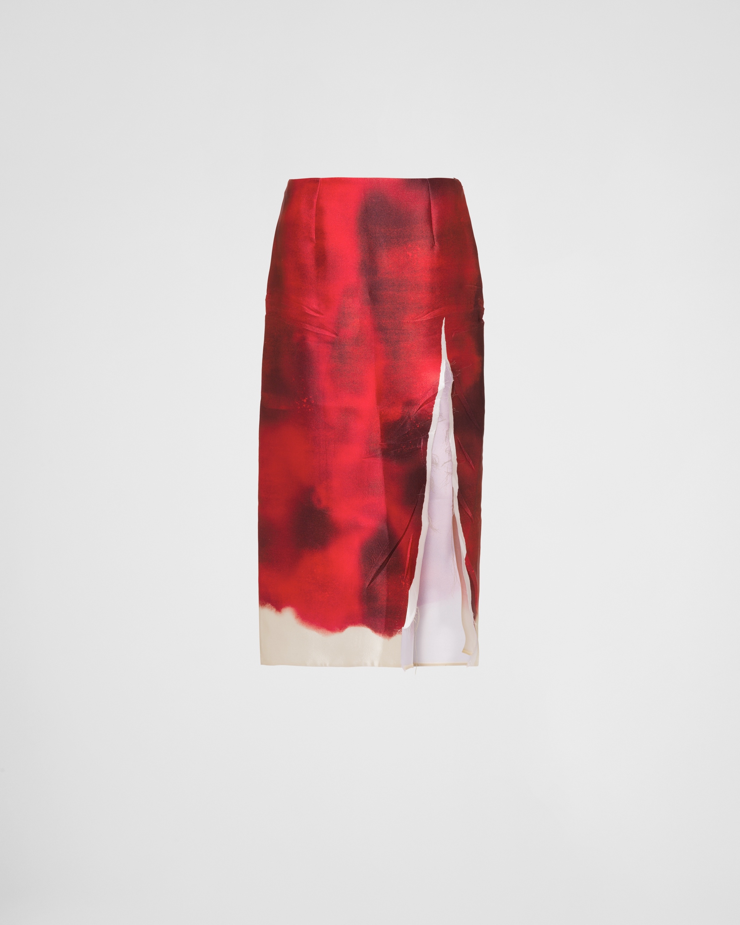 Printed satin midi skirt with slit - 1