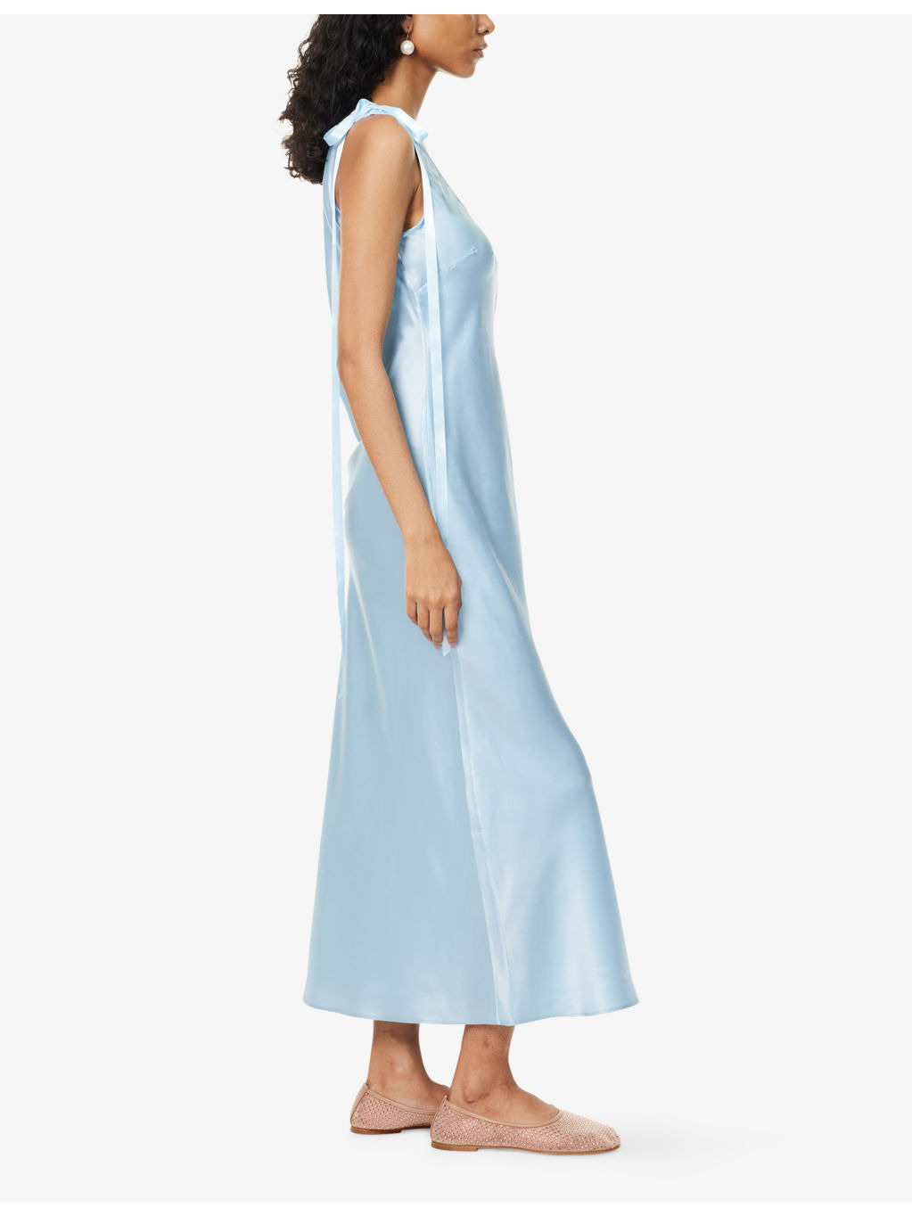 Bow Sleeveless Silk Midi Dress - 3