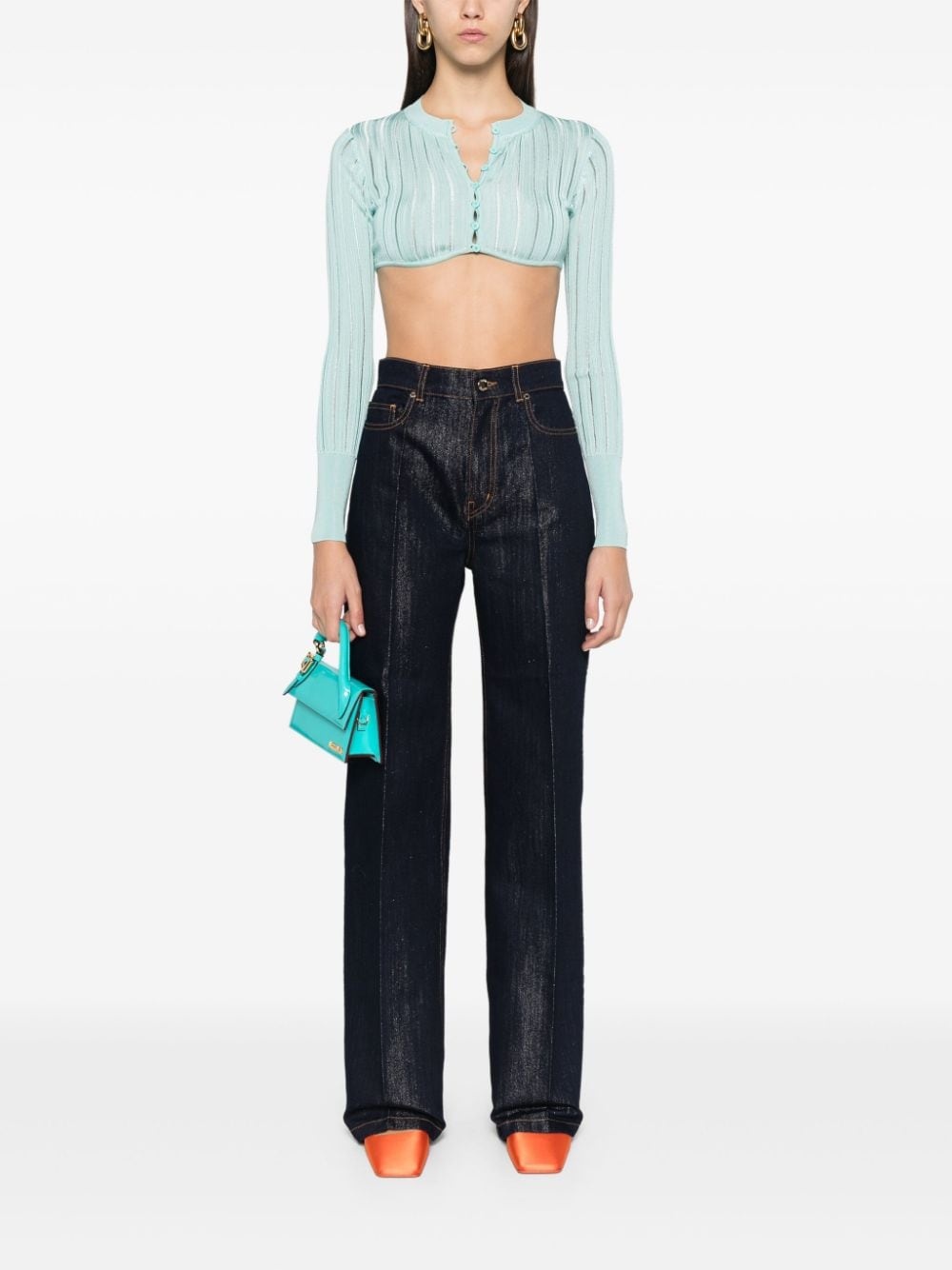lurex-detail straight-leg jeans - 2
