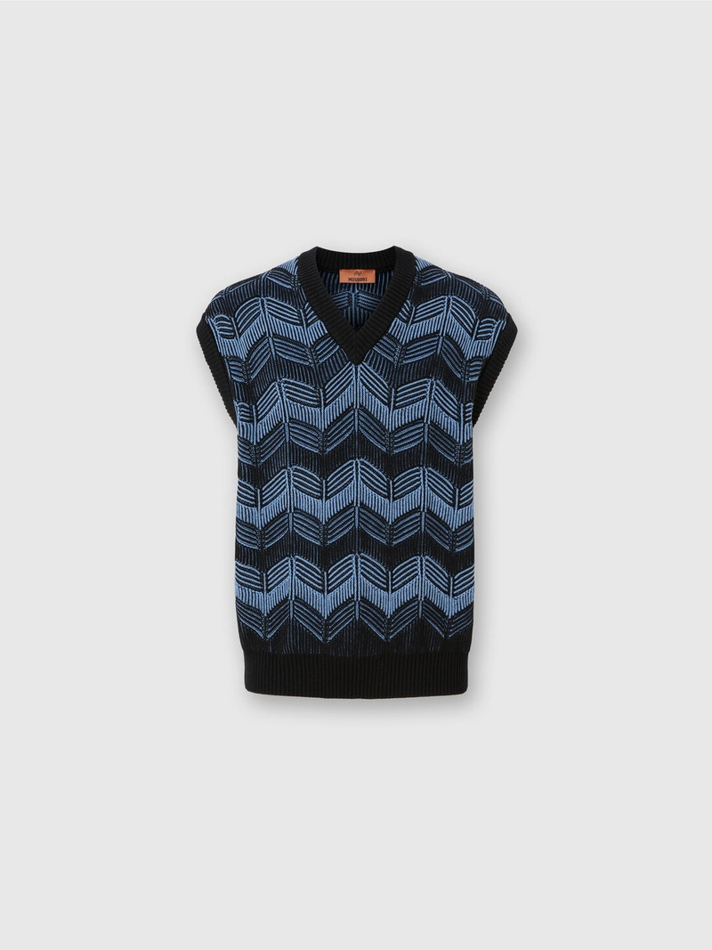 Vest in virgin wool and zigzag cotton 1