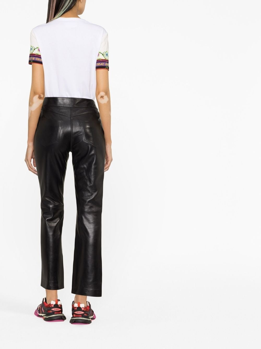 faux-leather straight leg trousers - 4