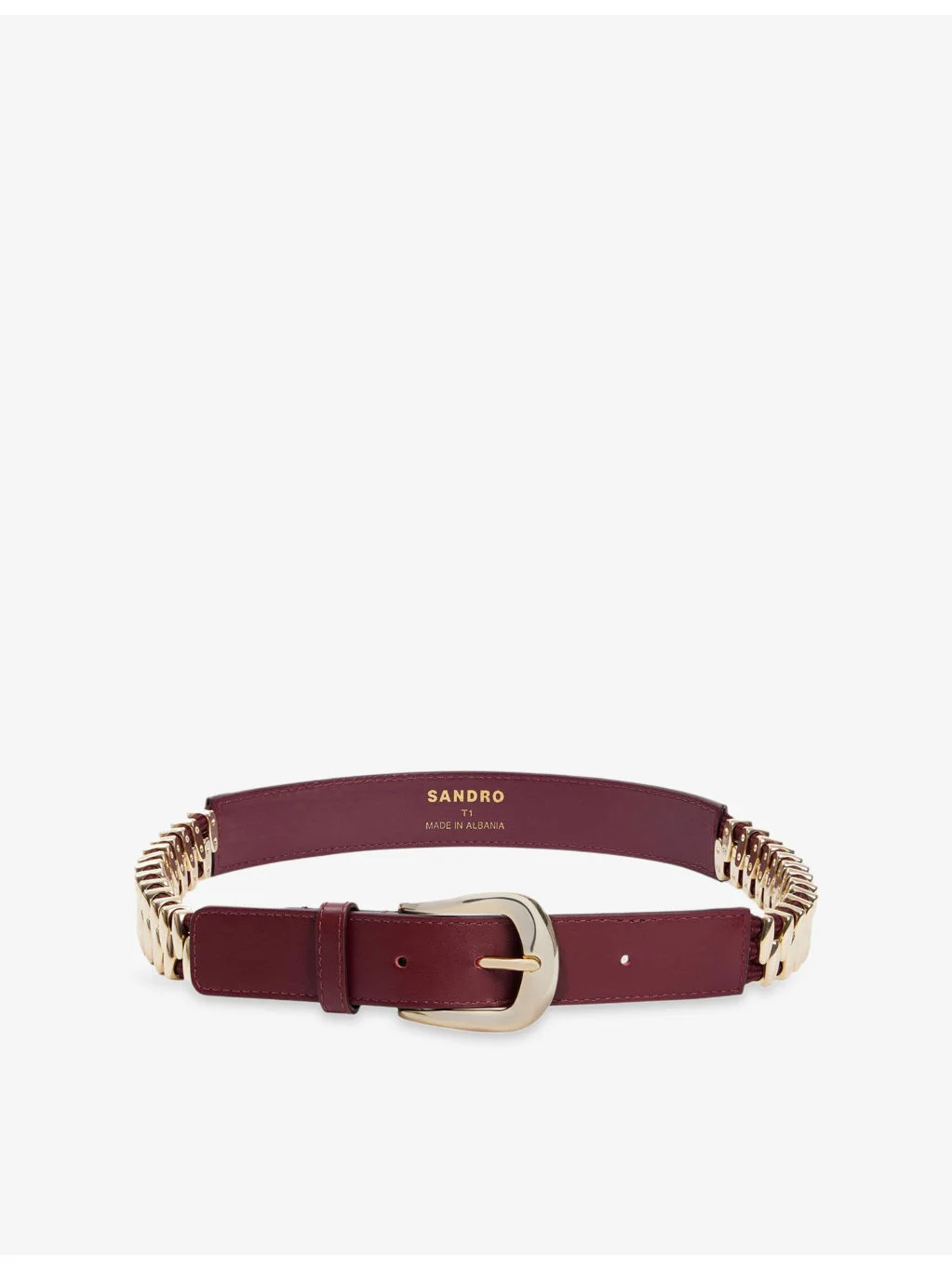 Curved-Buckle Leather and Metal Belt - 1