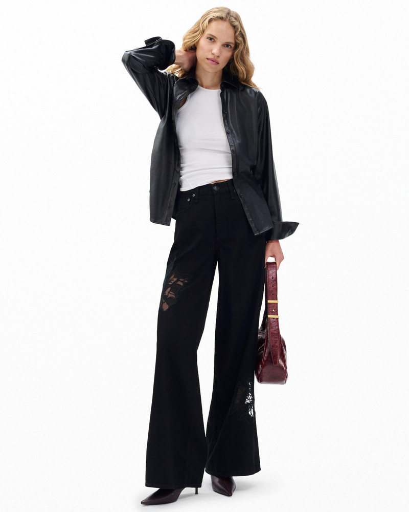 Sofie Wide-Leg Jeans Featherweight in Black Rinse Floral Lace 2
