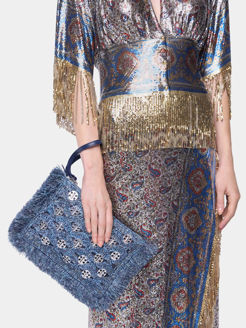 POUCH IN BLUE DENIM RAFFIA 1