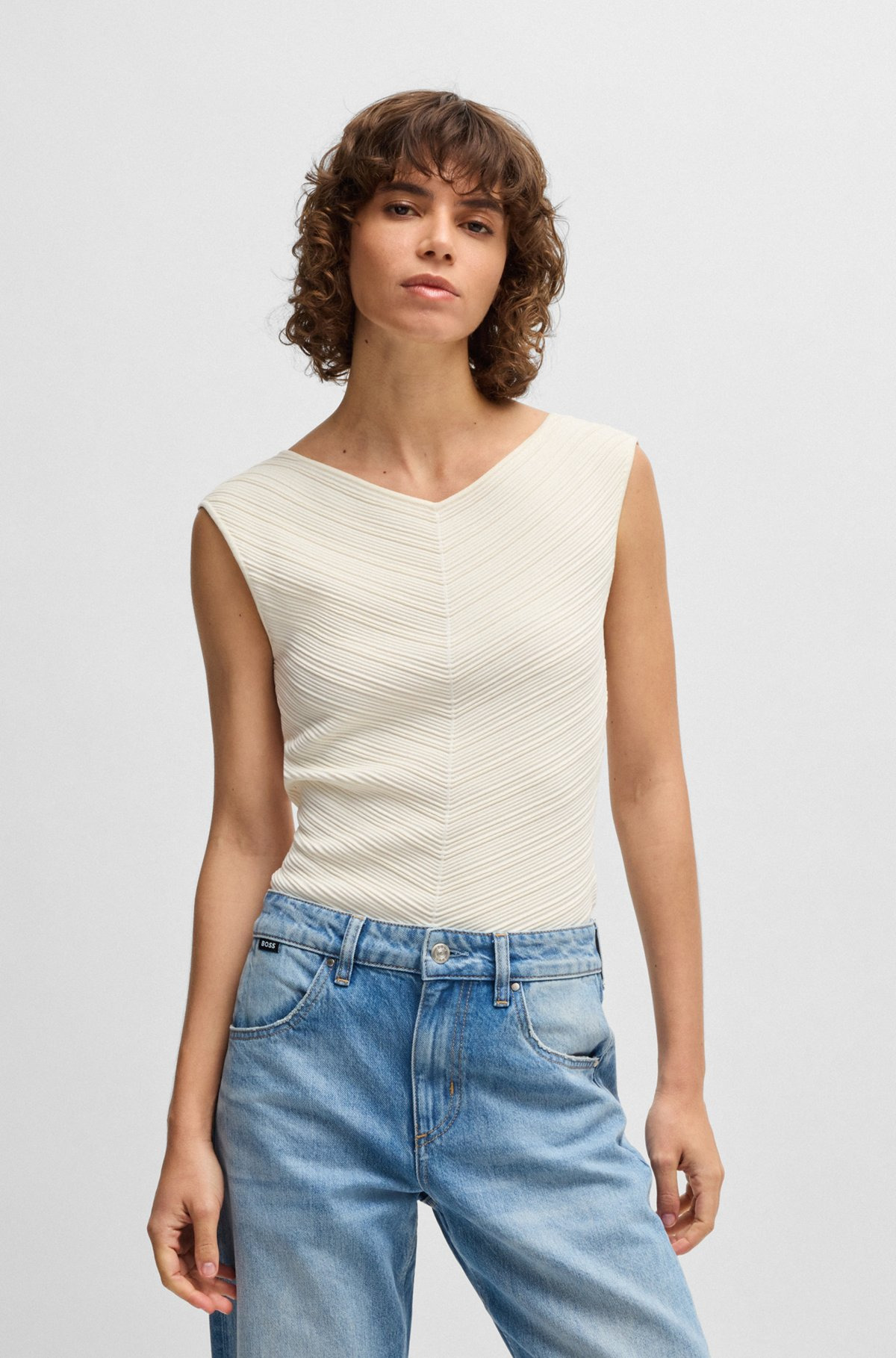 V-NECK TOP WITH KNITTED STRUCTURE - 2