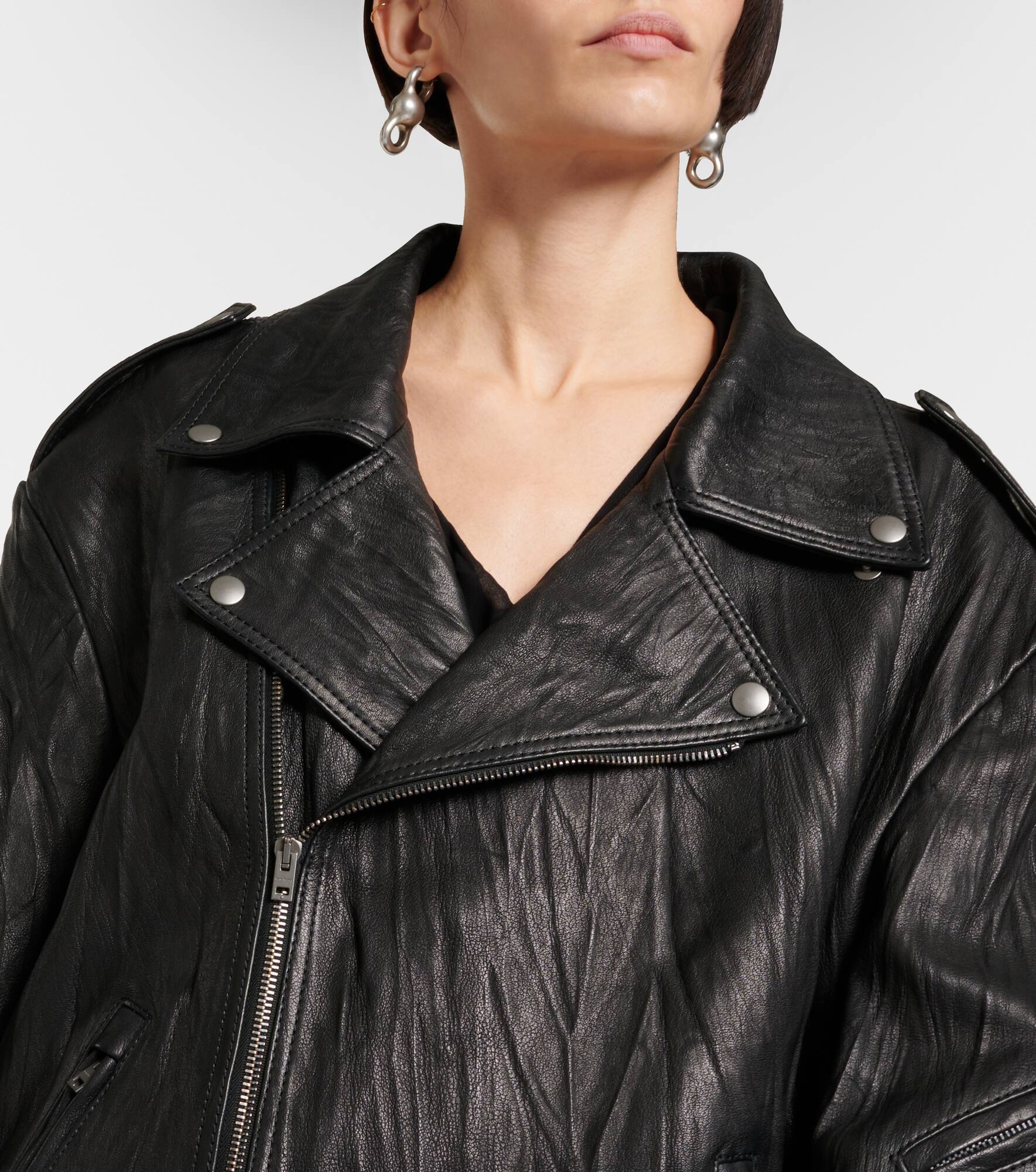 Linor oversized belted leather jacket - 4