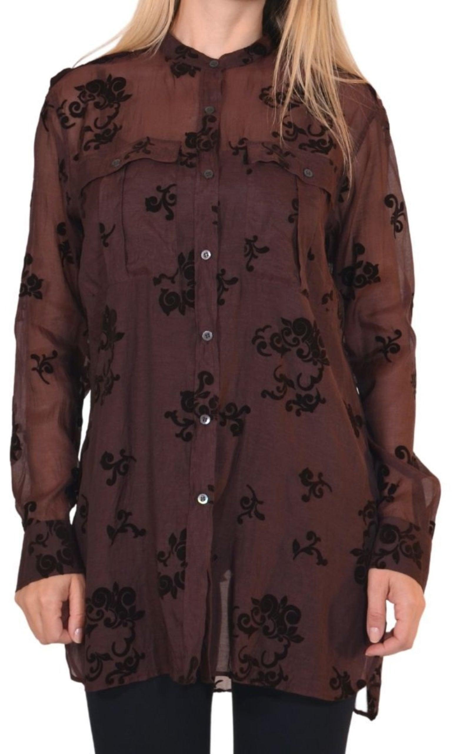 Burgundy Floral Silk Blend Shirt - 2