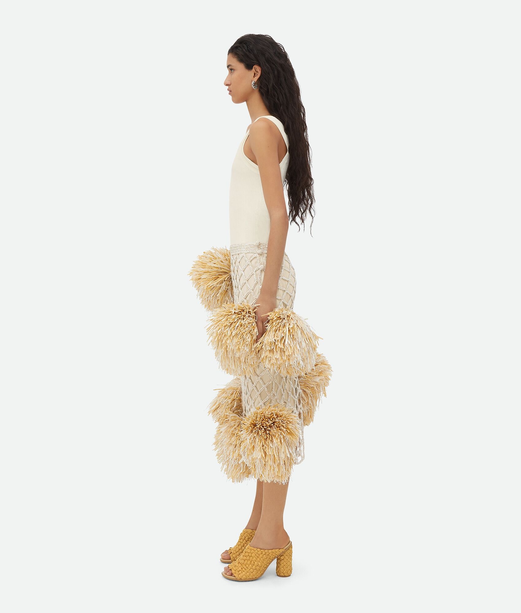 Paper Mesh Crochet Skirt With Pompom - 2