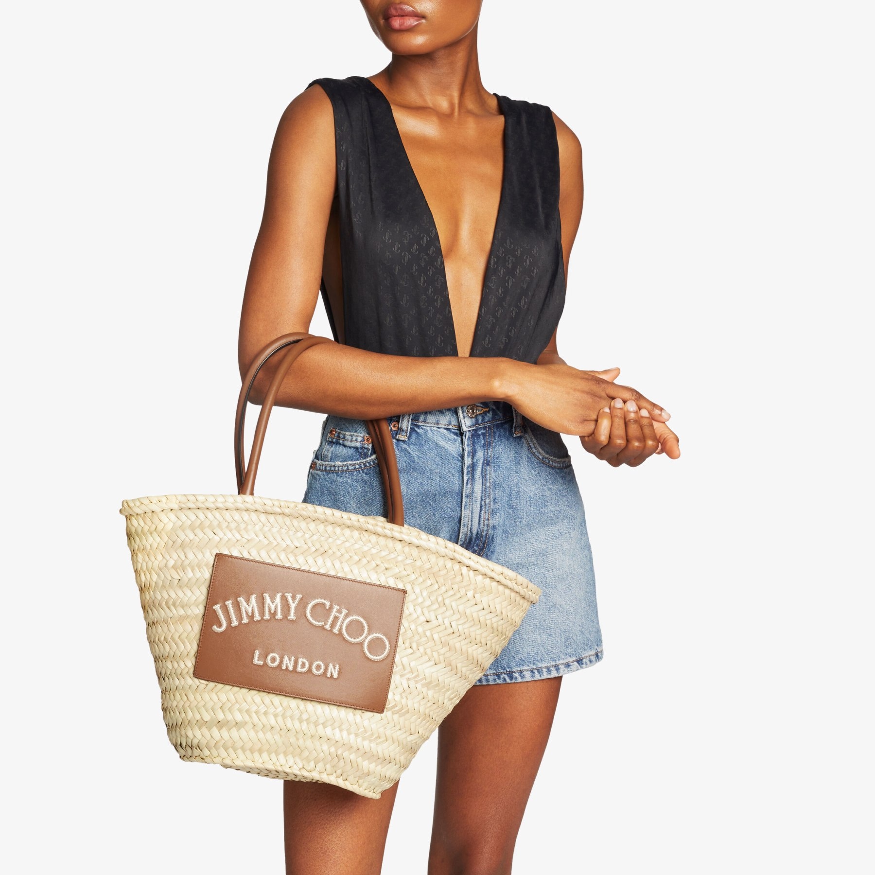 Beach Basket M
Natural Raffia and Leather Basket Bag with Jimmy Choo Embroidery 2