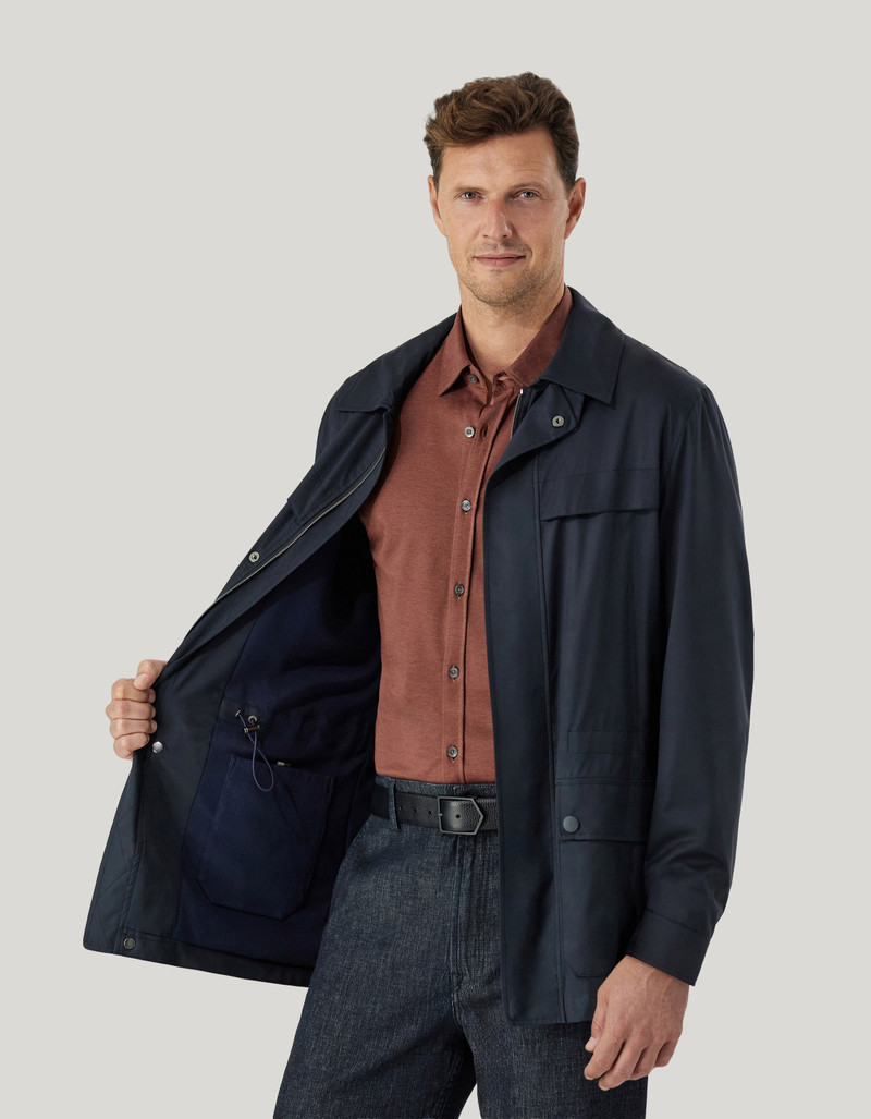 CANALI NUVOLA MAESTRALE TECHNICAL FABRIC FIELD JACKET IN BLUE 6