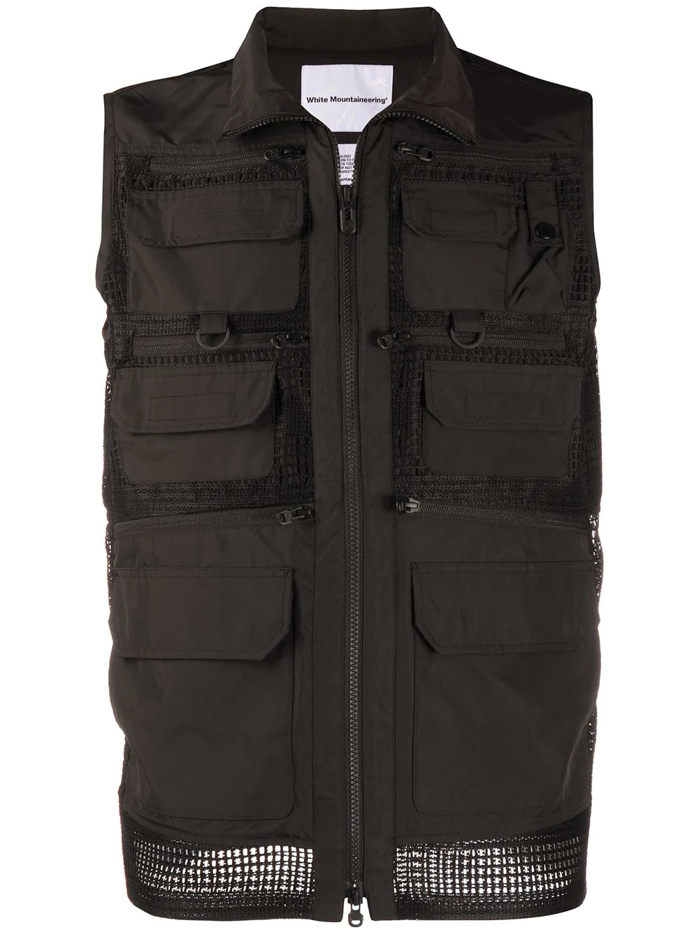 multi-pocket mesh panel sleeveless jacket - 1