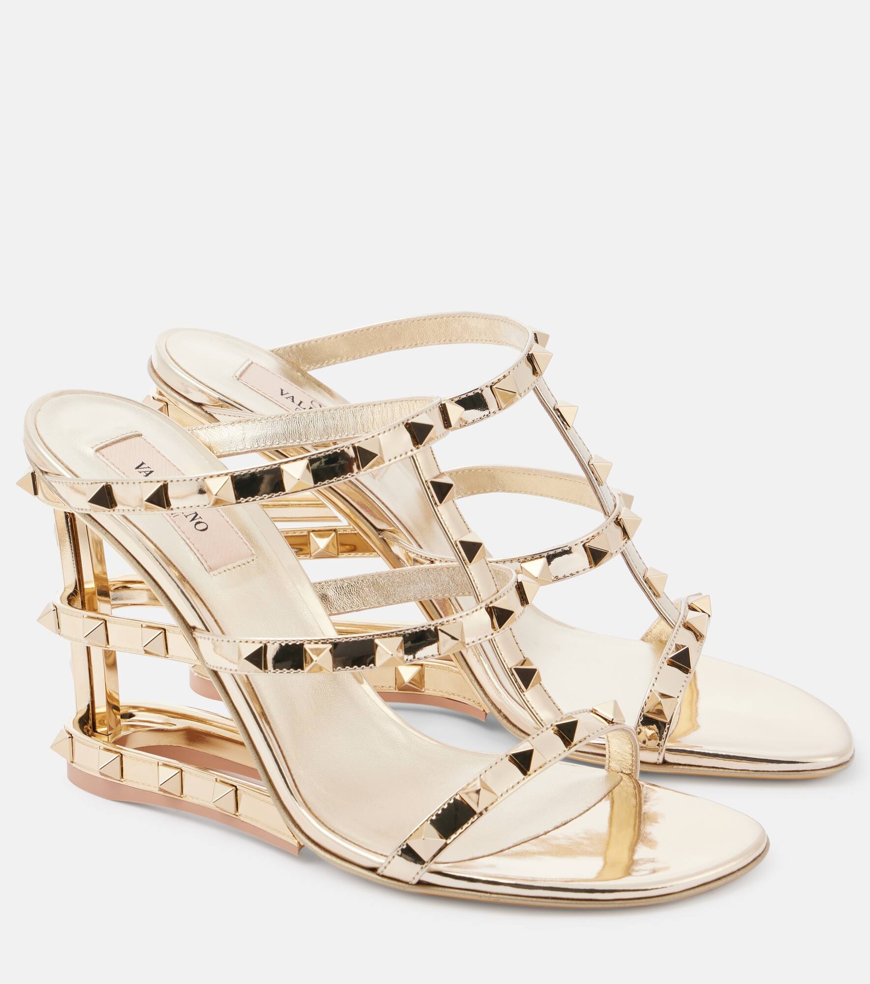 Rockstud 100 mirrored leather wedge sandals - 1