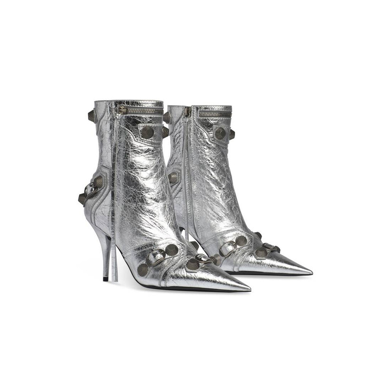 BALENCIAGA Women's Cagole 90mm Bootie Metallized  in Silver outlook