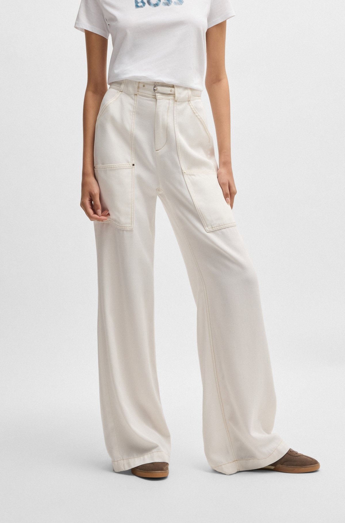 WIDE-LEG TROUSERS WITH BELT AND POCKET DETAILING - 2