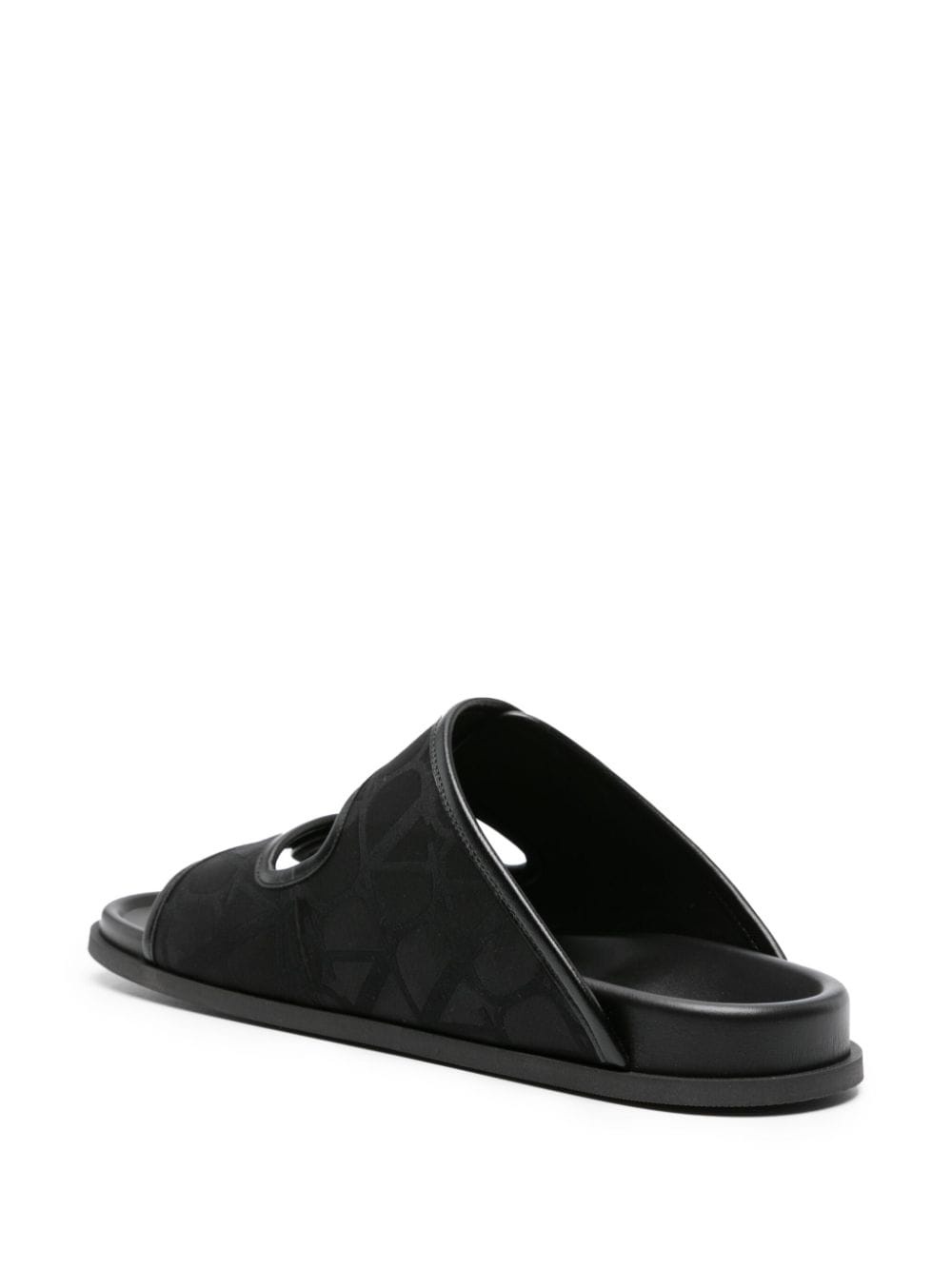 サンダル・ミュール VALENTINO VLOGO JACQUARD LEATHER SANDALS Valentino VLOGO embellished leather-trimmed canvas-jacquard