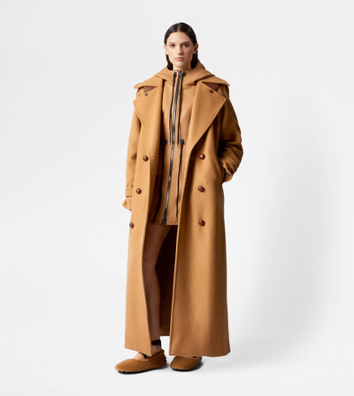 Tod's TRENCH COAT IN WOOL WITH LEATHER INSERTS - BEIGE outlook