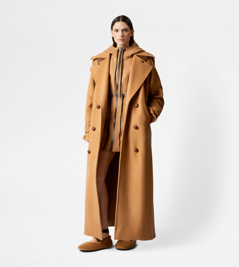 Tod's TRENCH COAT IN WOOL WITH LEATHER INSERTS - BEIGE outlook