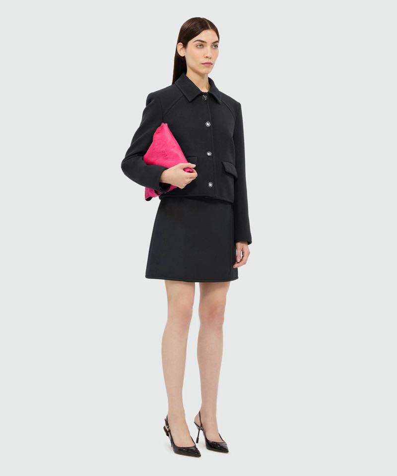 Black cady miniskirt with "TheMwave" detail 4