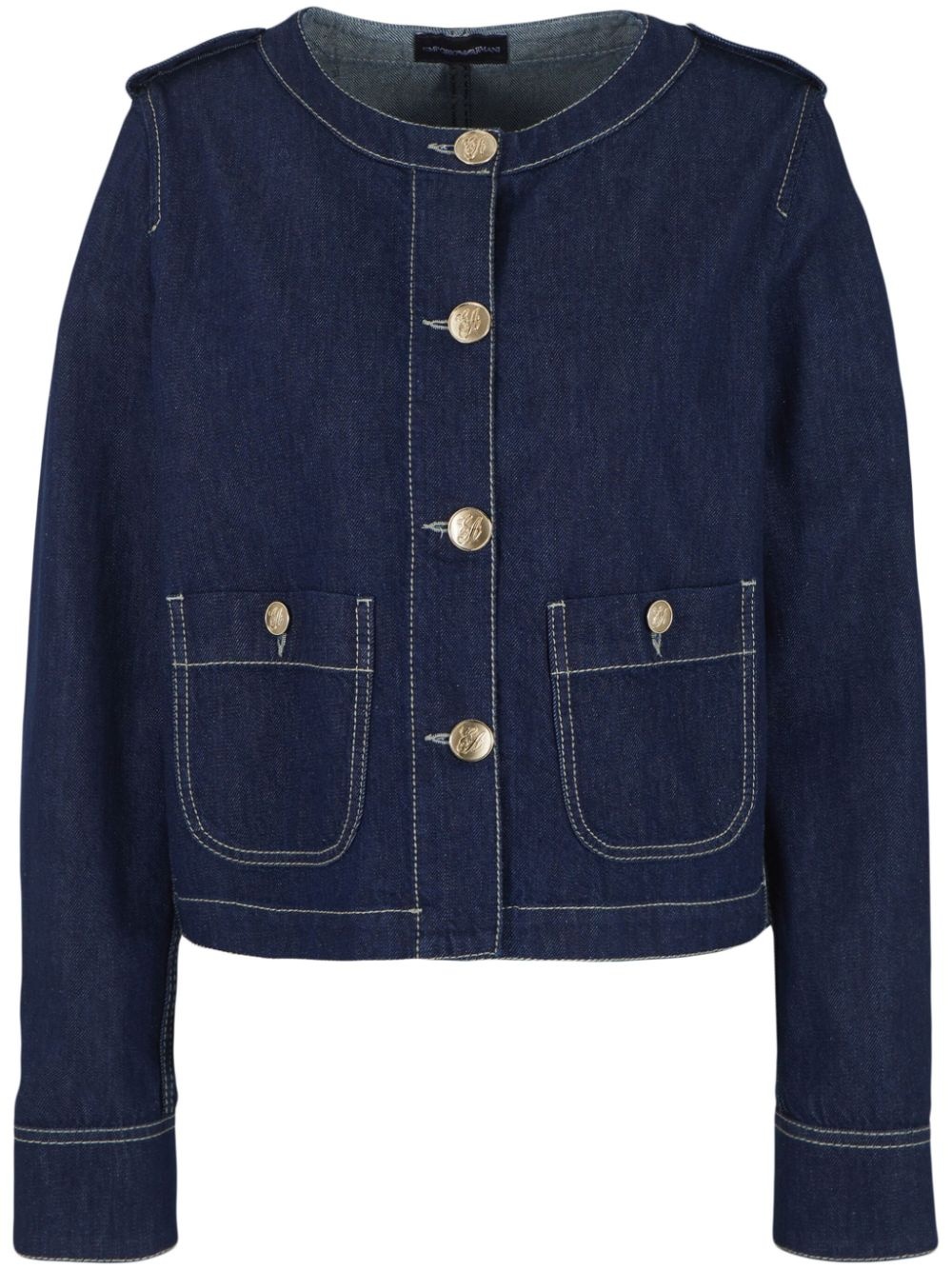 round-neck denim jacket - 1