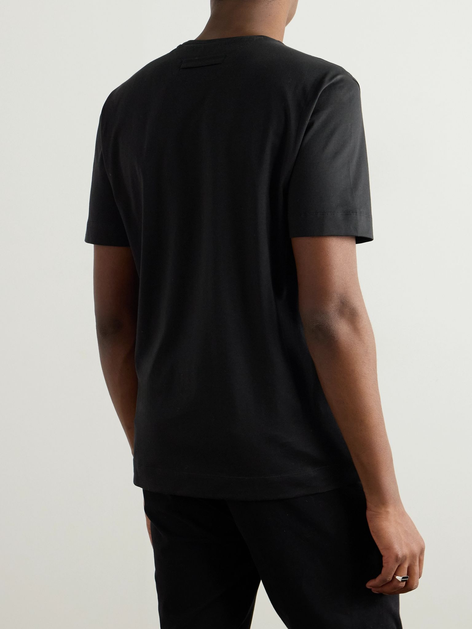 Slim-Fit Logo-Embroidered Cotton-Jersey T-Shirt Black - 4