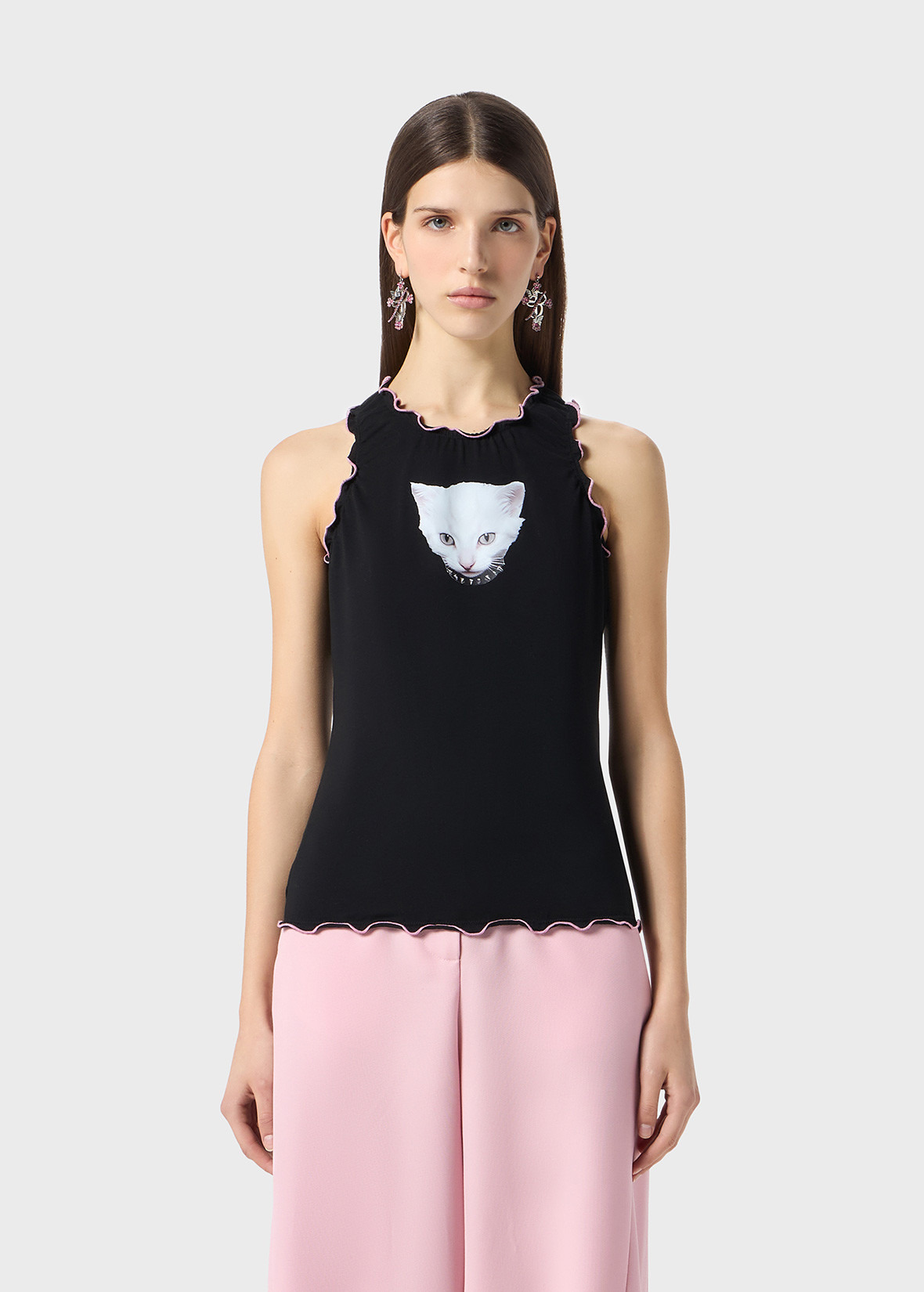 JERSEY TOP WITH KITTEN PRINT AND RUFFLES - 3