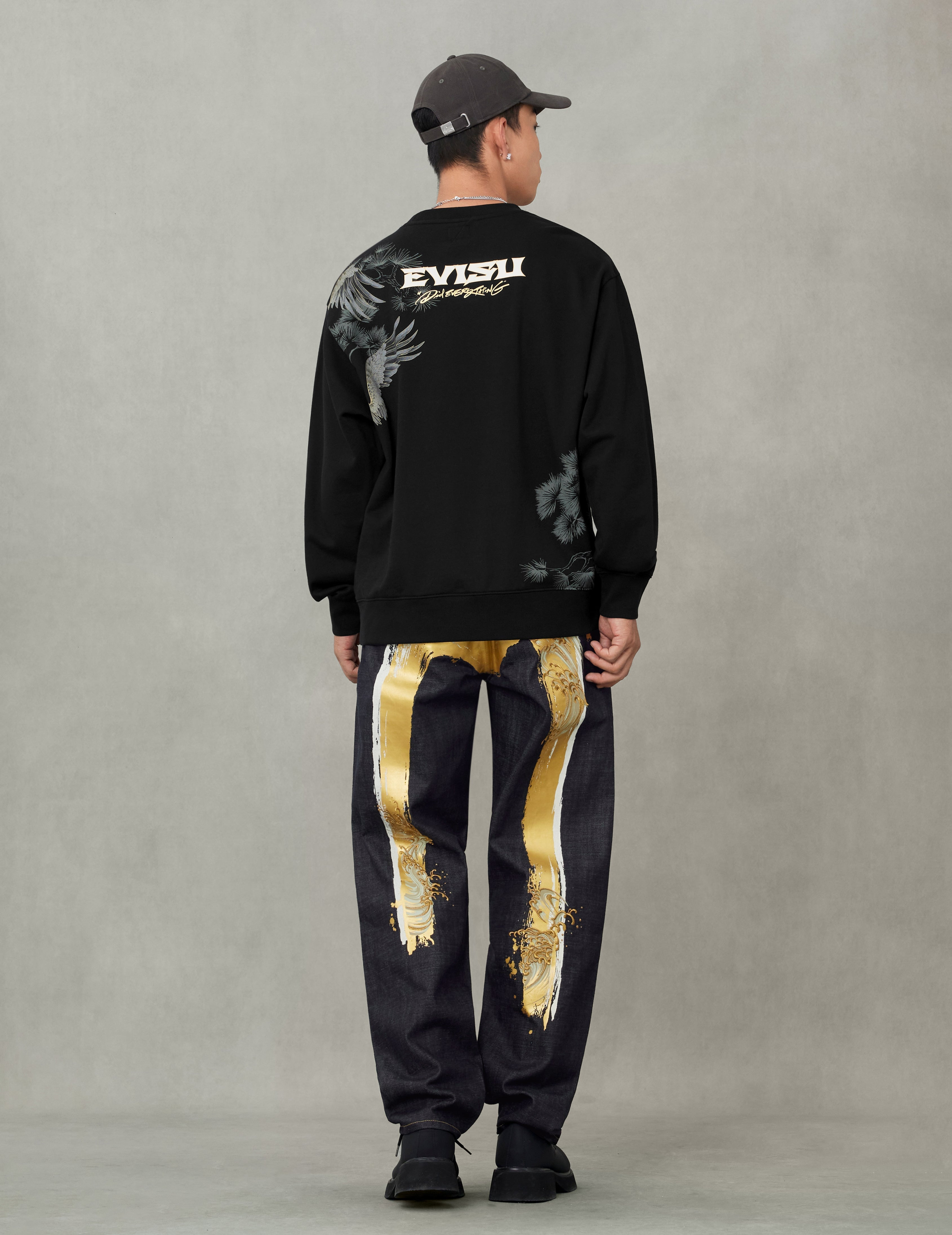 Handbrush Daicock Print with Wave Embroidery  Relax Fit Jeans - 6