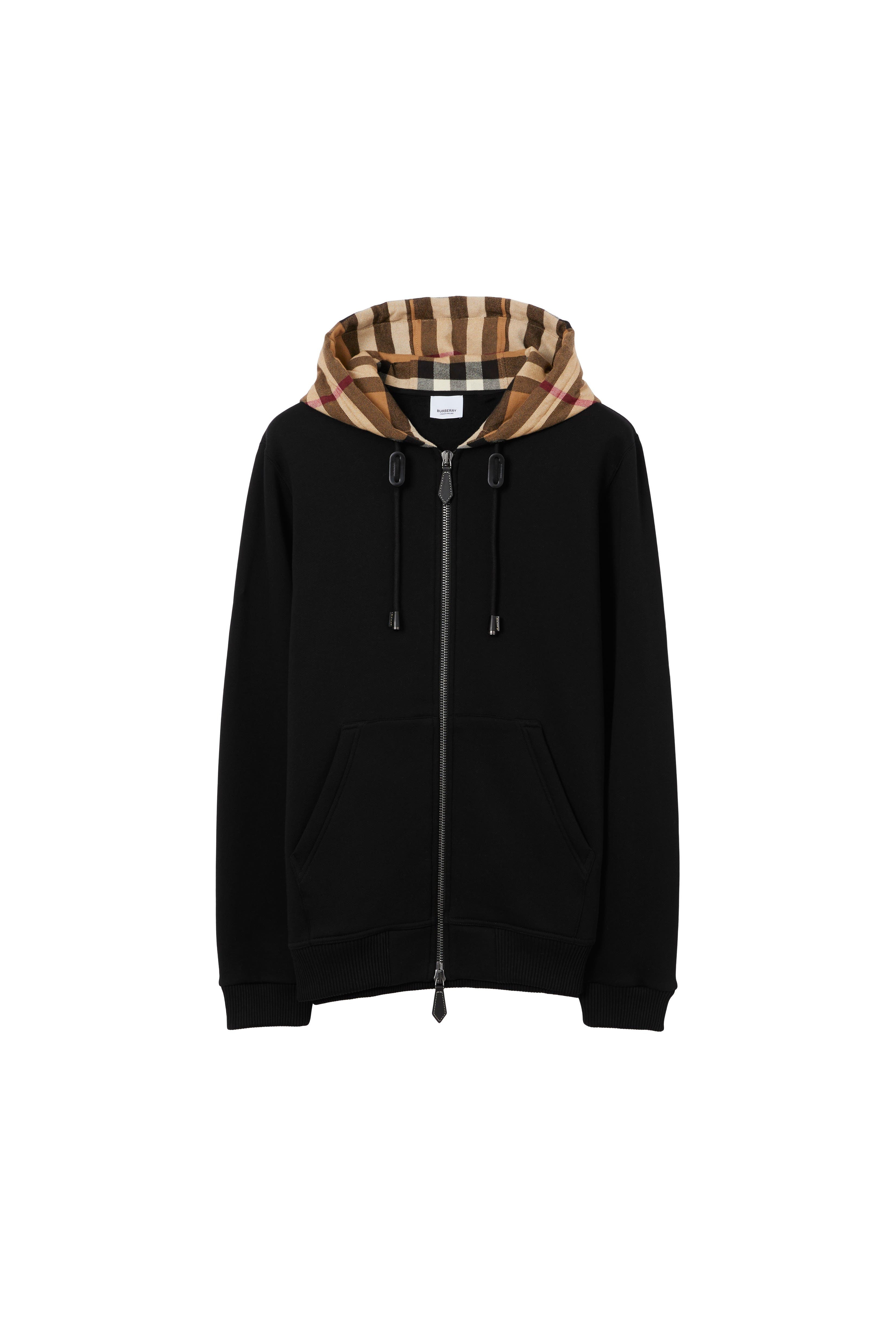 burberry Check Hood Cotton Blend Zip Hoodie in Black/birch Brown at Nordstrom - 2