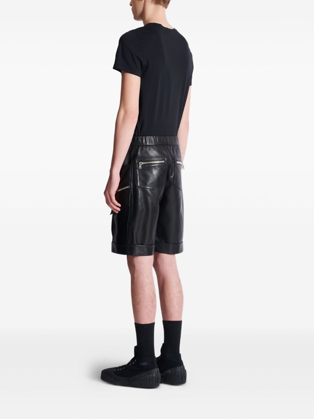 leather cargo shorts - 4