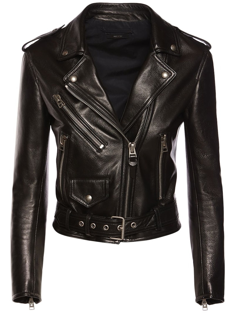 Leather biker jacket w/ zips - 1