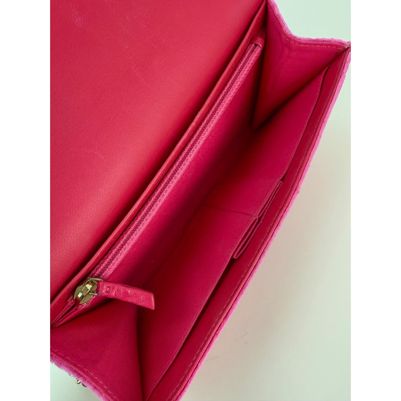Chanel Velvet Quilted Timeless Fuchsia Wallet on a Chain Clutch Bag - 10