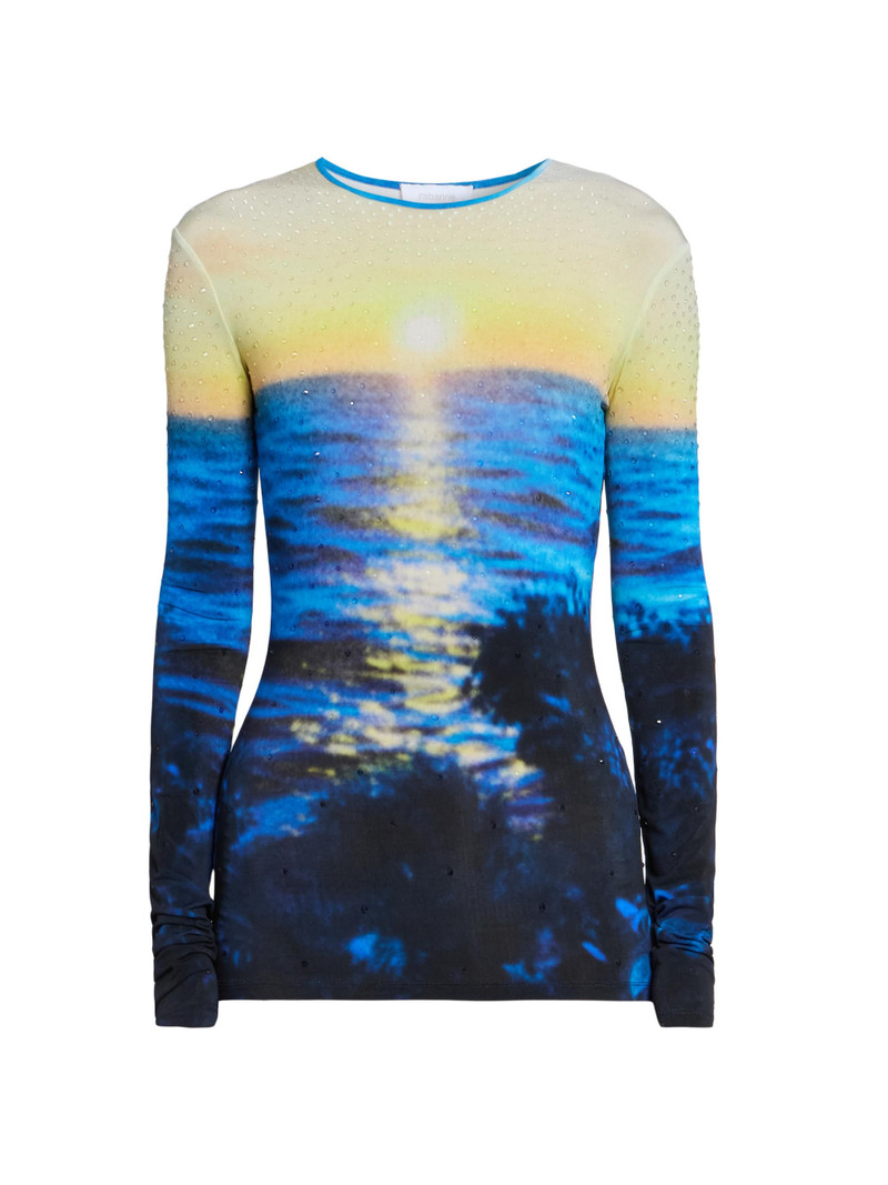 Women's Sunset Print Long-Sleeve Top - Big Tornado Blue Yellow 1