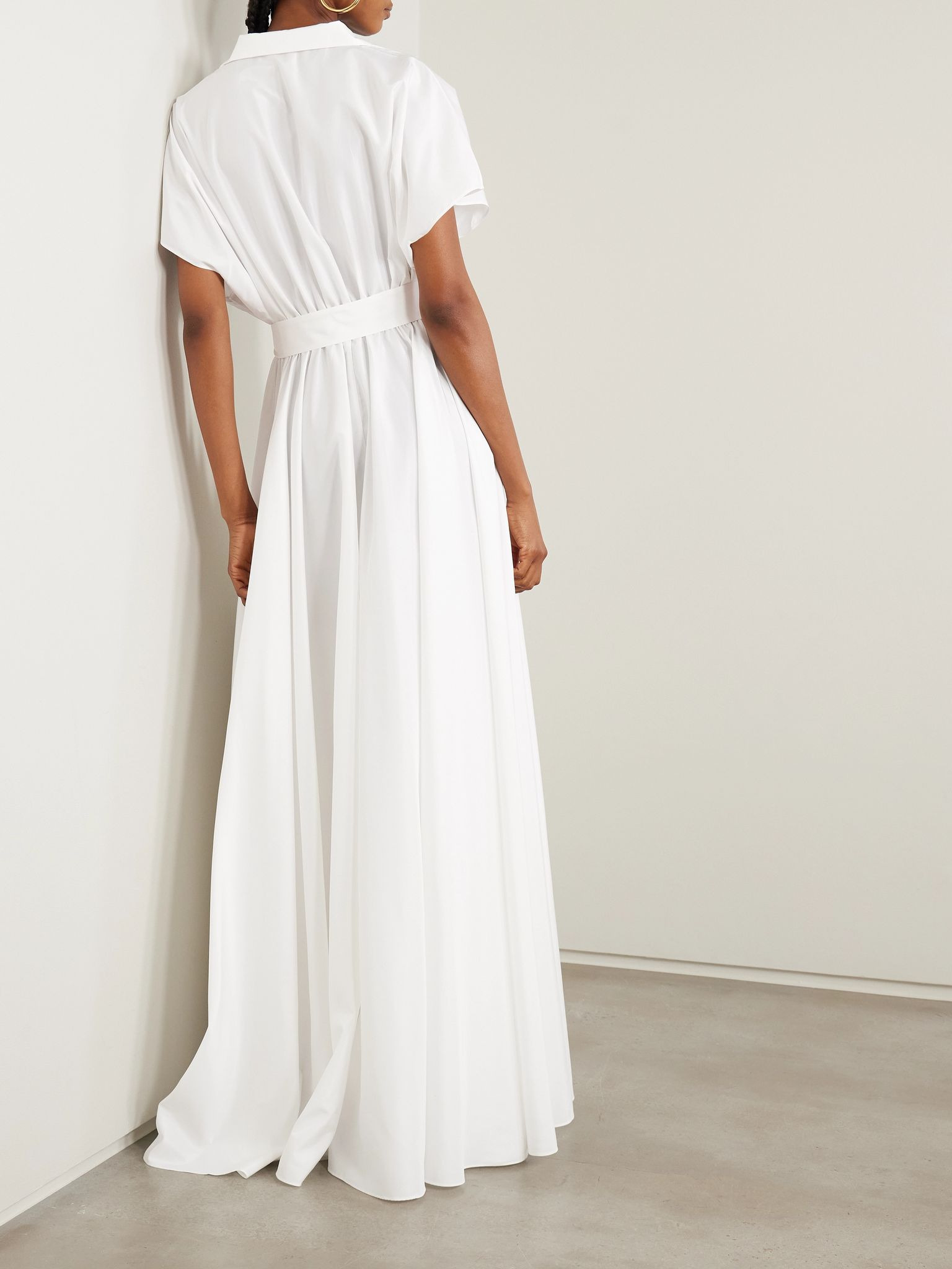 Belted pleated poplin gown White - 3