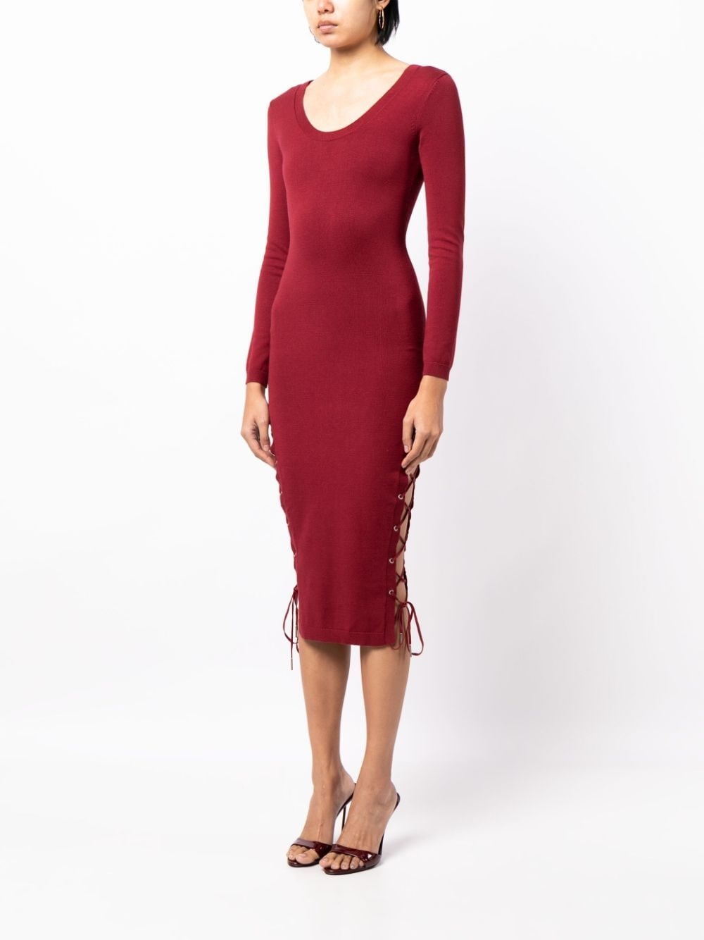 lace-up bodycon midi dress - 4