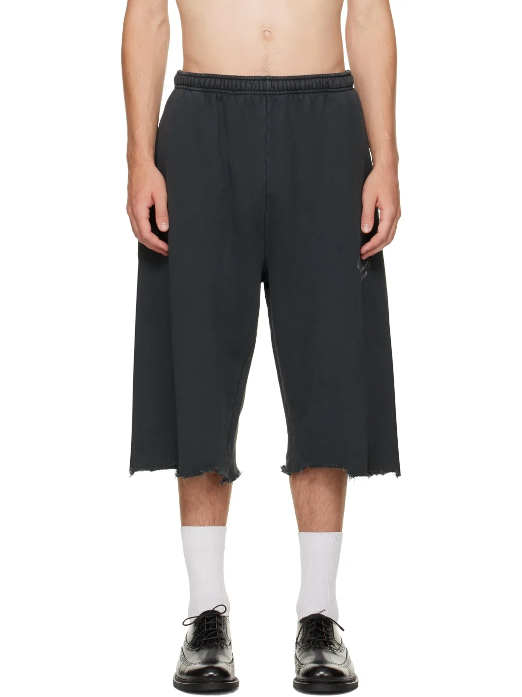 Black 'Chavarria Community Center' Distressed Shorts - 1