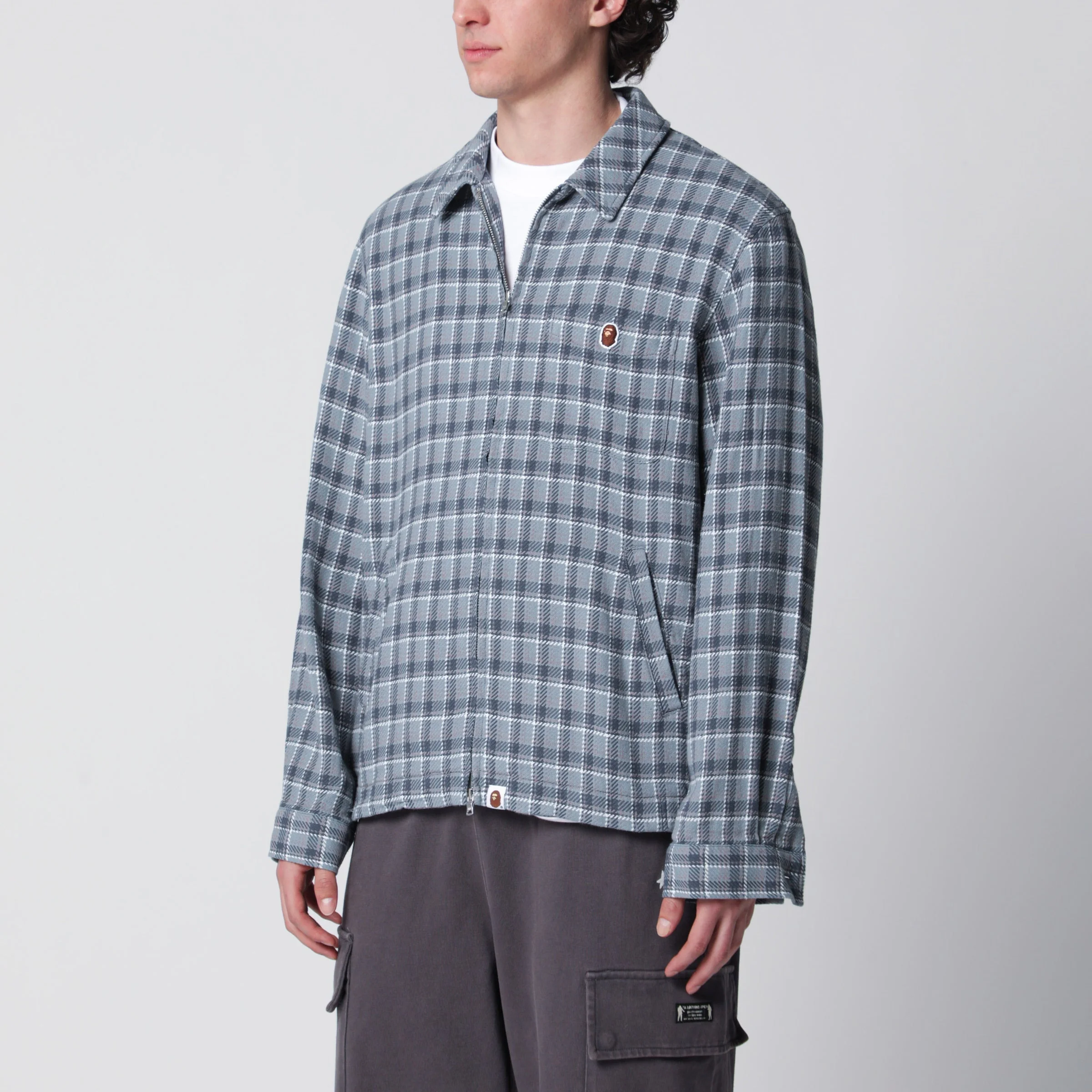 Zip-up shirt with check pattern in cotton - 1