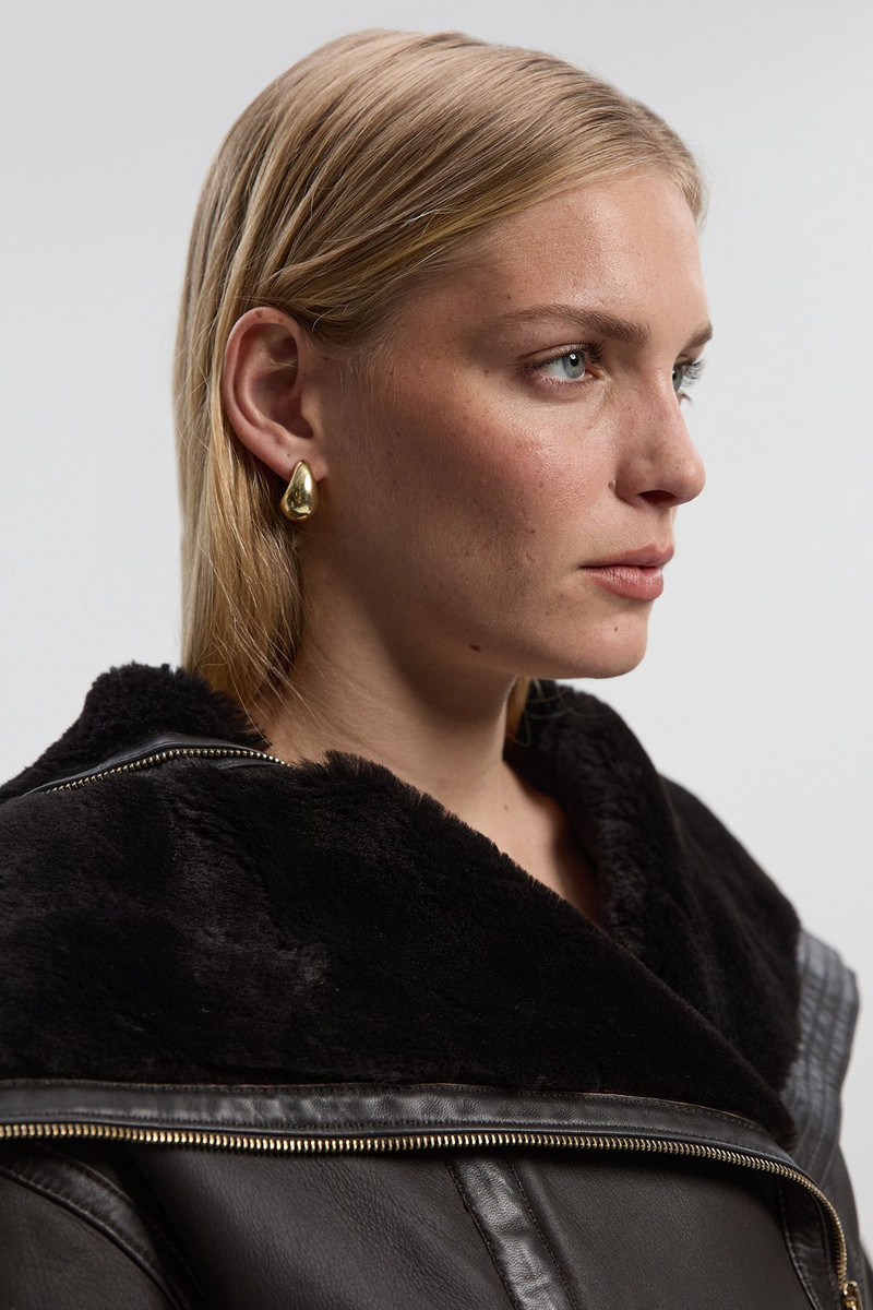 Reversible Shearling & Leather High Collar Maxi Coat 3