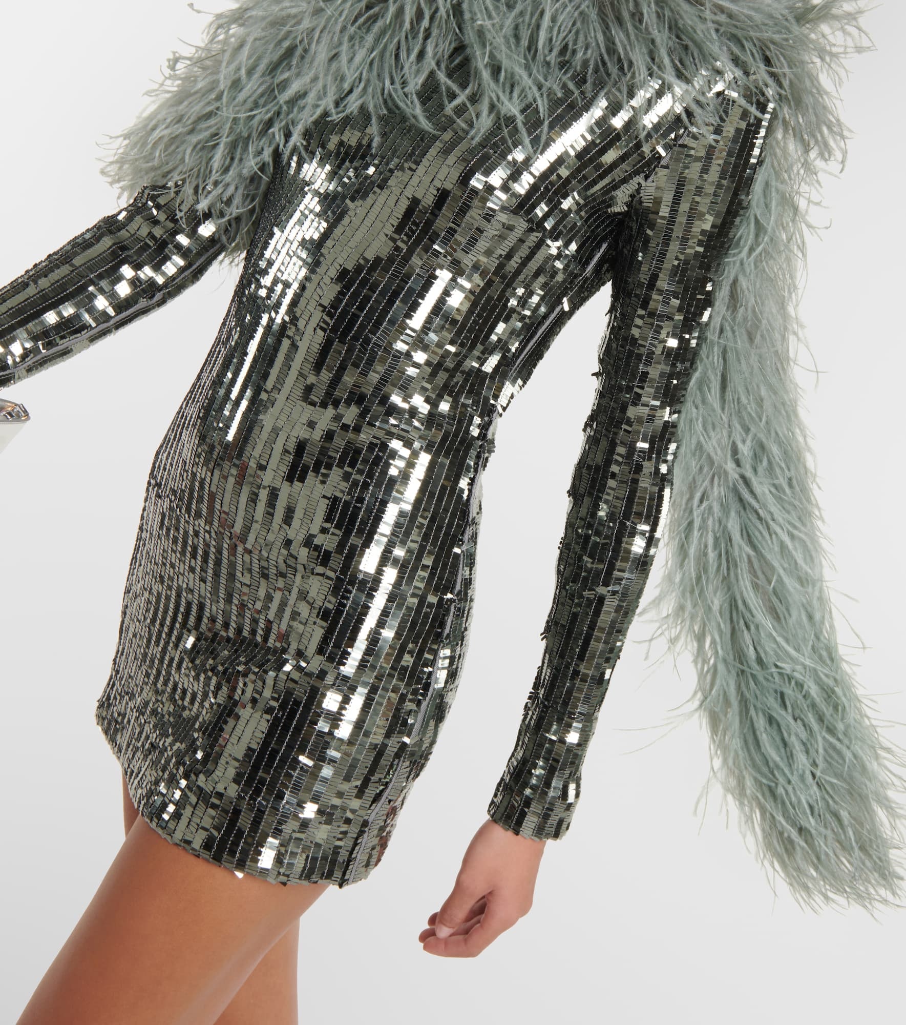 Mini Garbo sequined feather-trimmed minidress - 5
