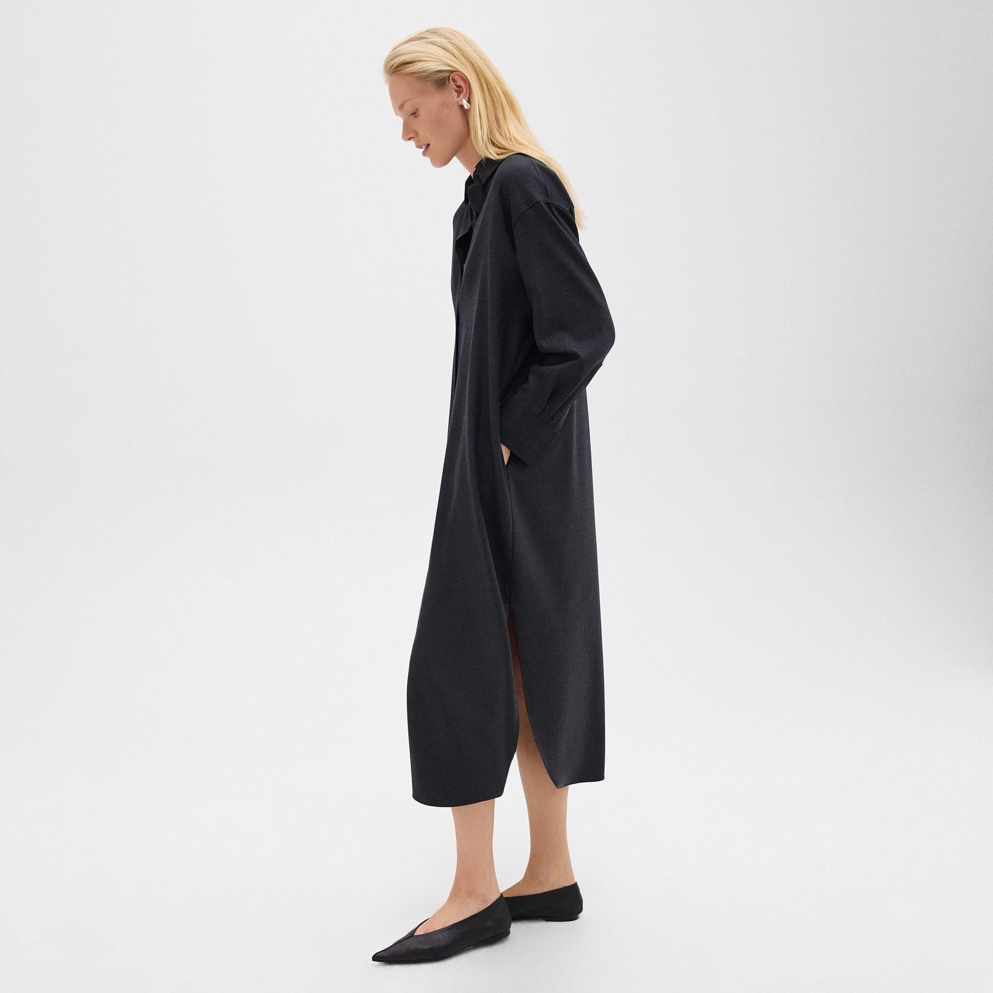 Oversized Shirt Dress in Stretch Flannel - 3
