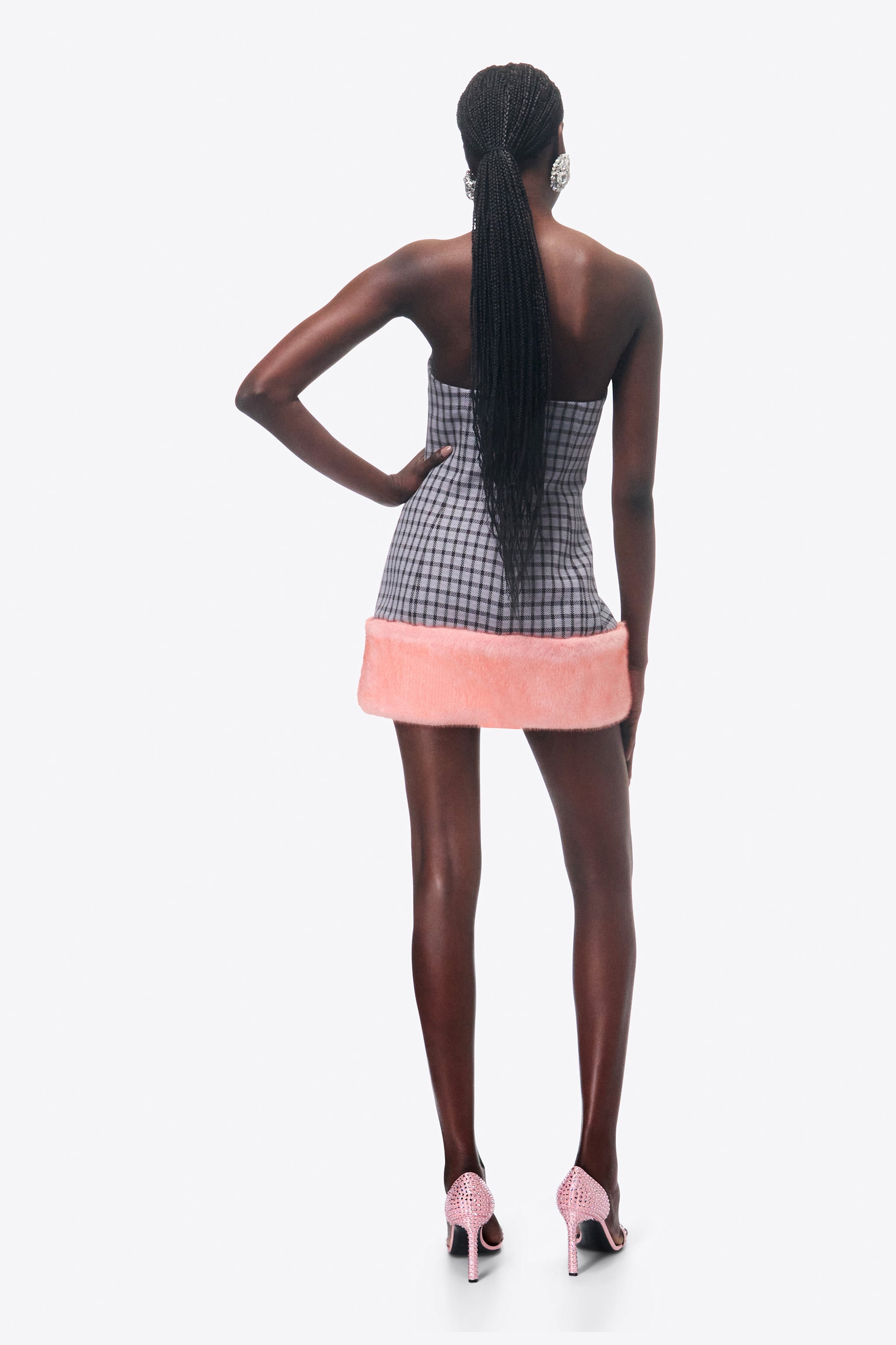 FAUX FUR TRIM STRAPLESS MINI DRESS - 5