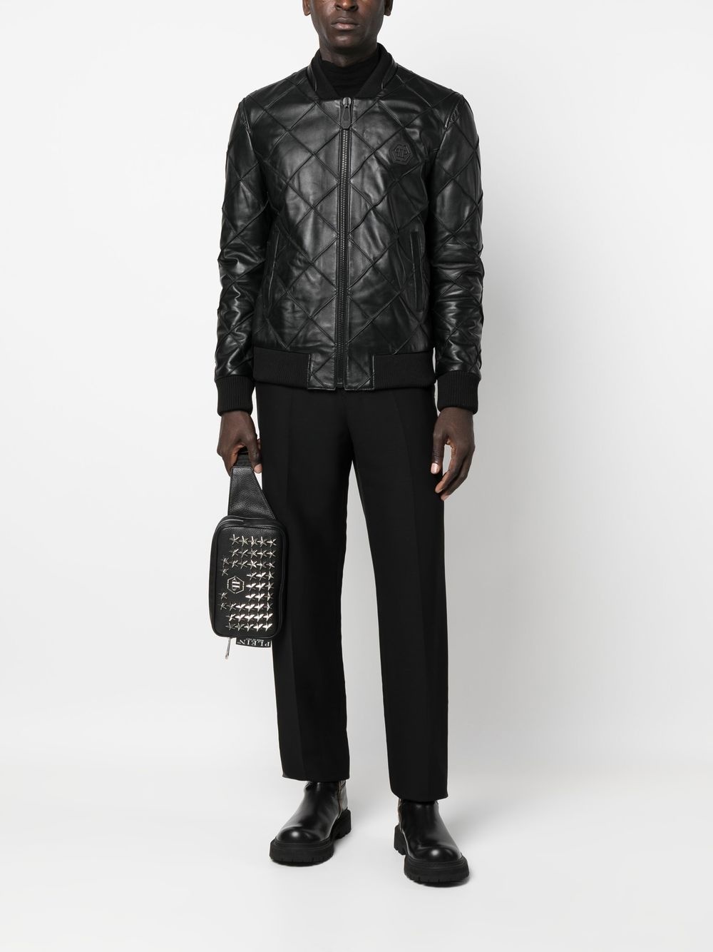 quilted leather bomber jacket - 2