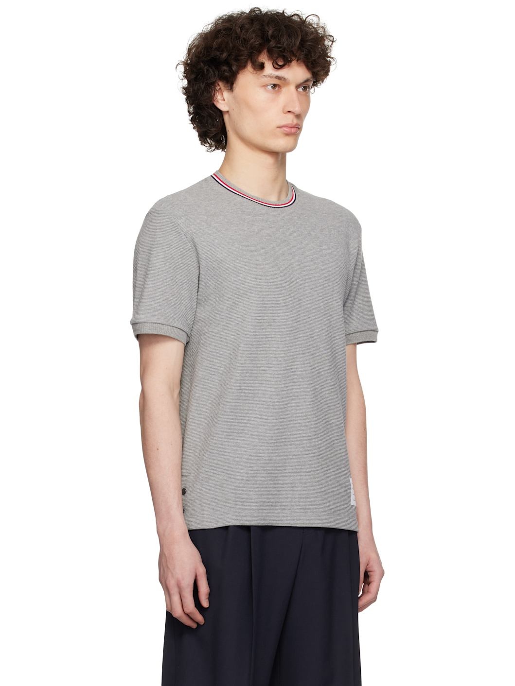 Gray Short Sleeve Rib Cuff T-shirt - 2