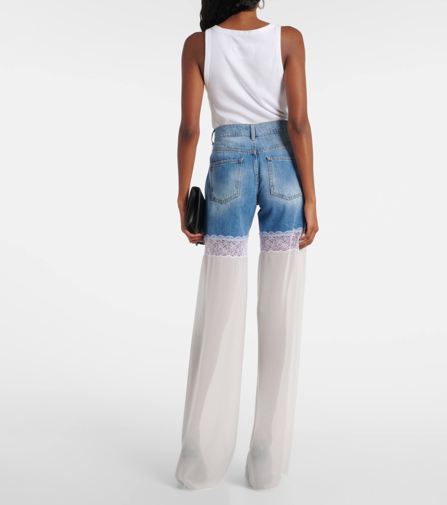 Paneled high-rise tulle wide-leg jeans - 3